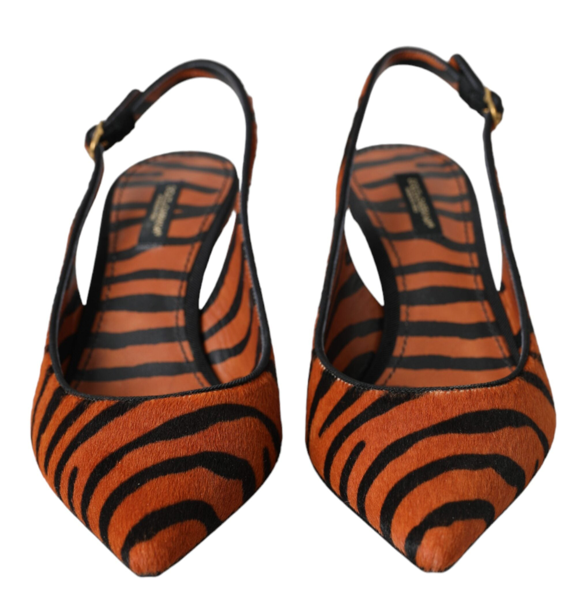 Dolce & Gabbana Black Orange Zebra Leather Slingbacks Shoes