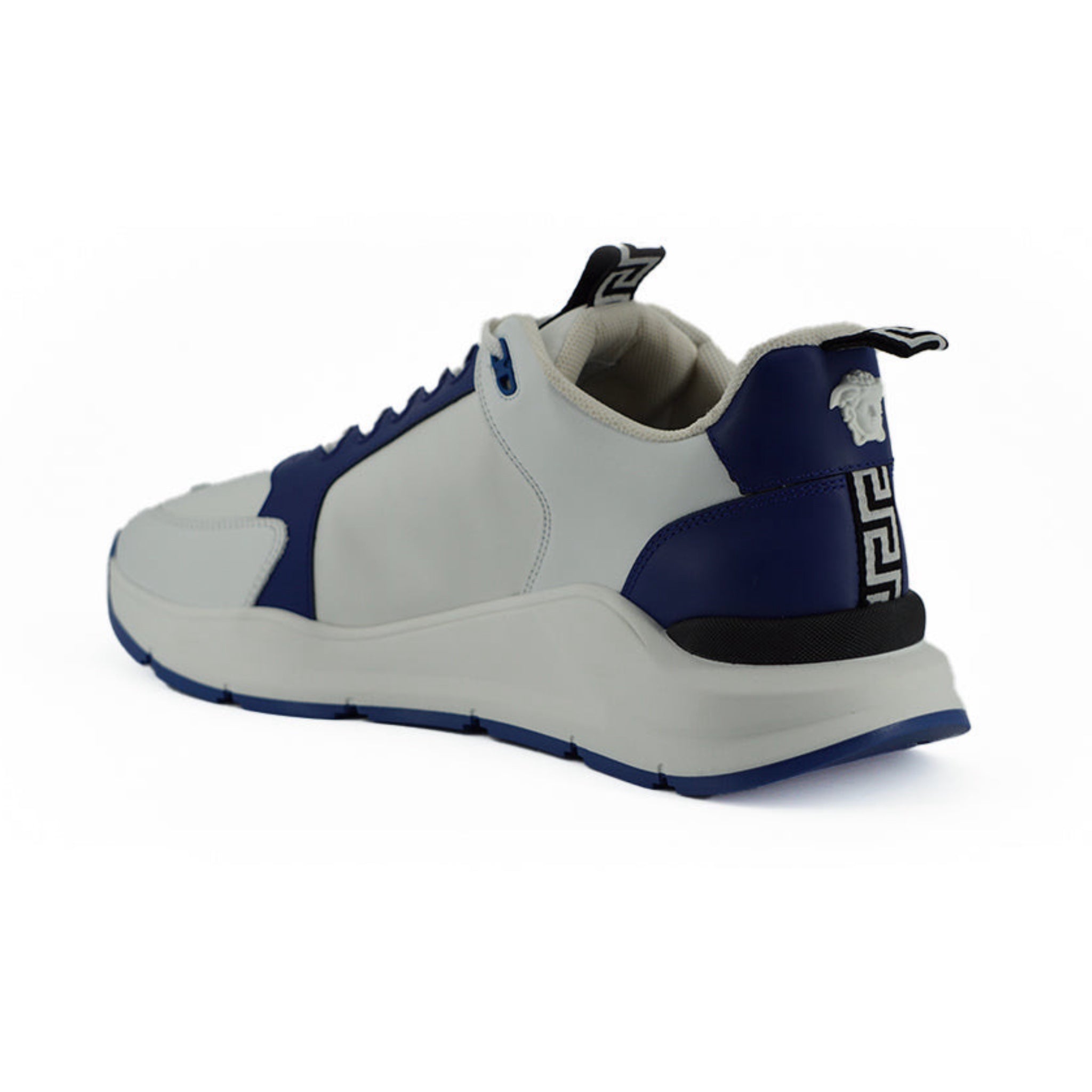 Versace Elegant Blue and White Leather Sneakers