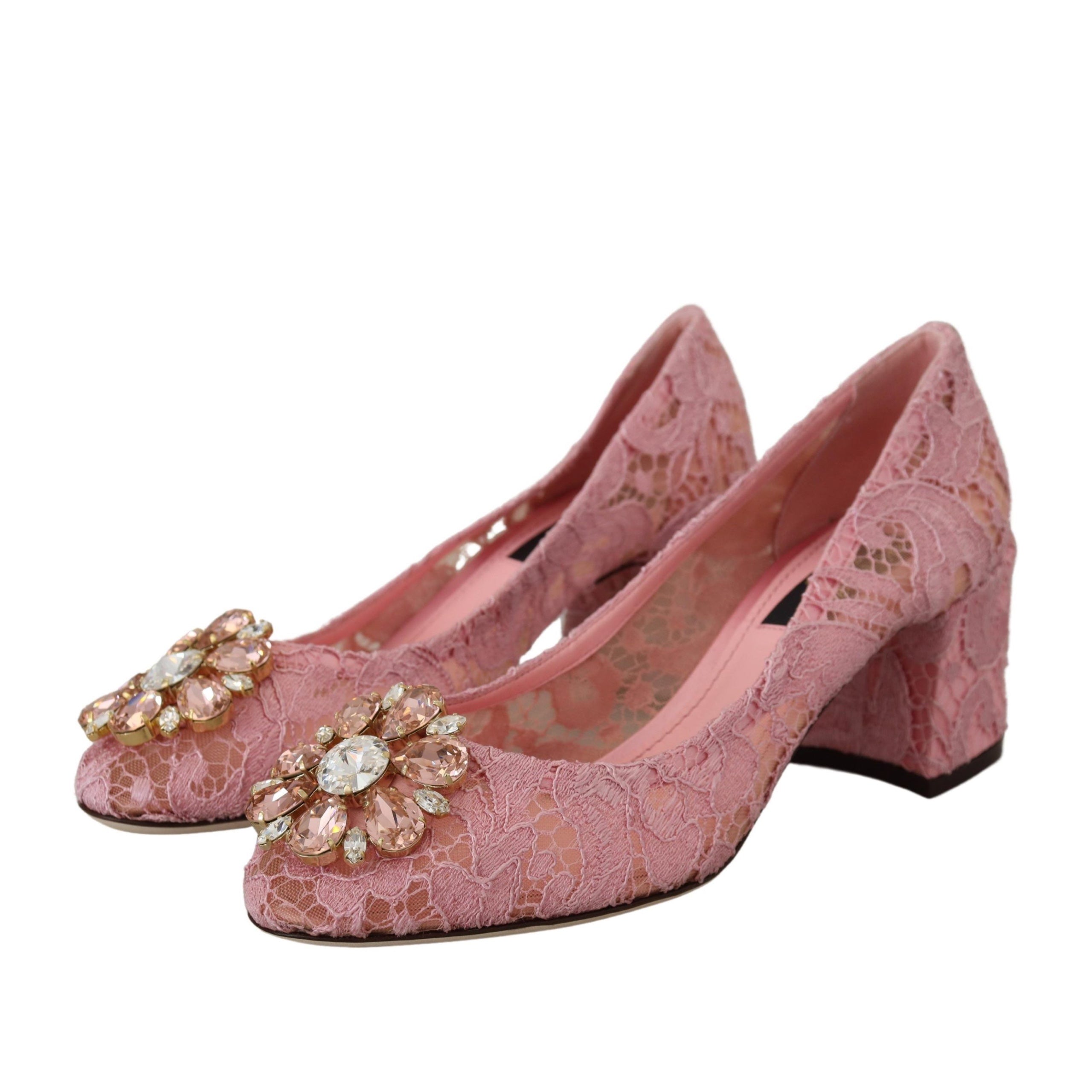 Dolce & Gabbana Pink Taormina Lace Crystal Pumps
