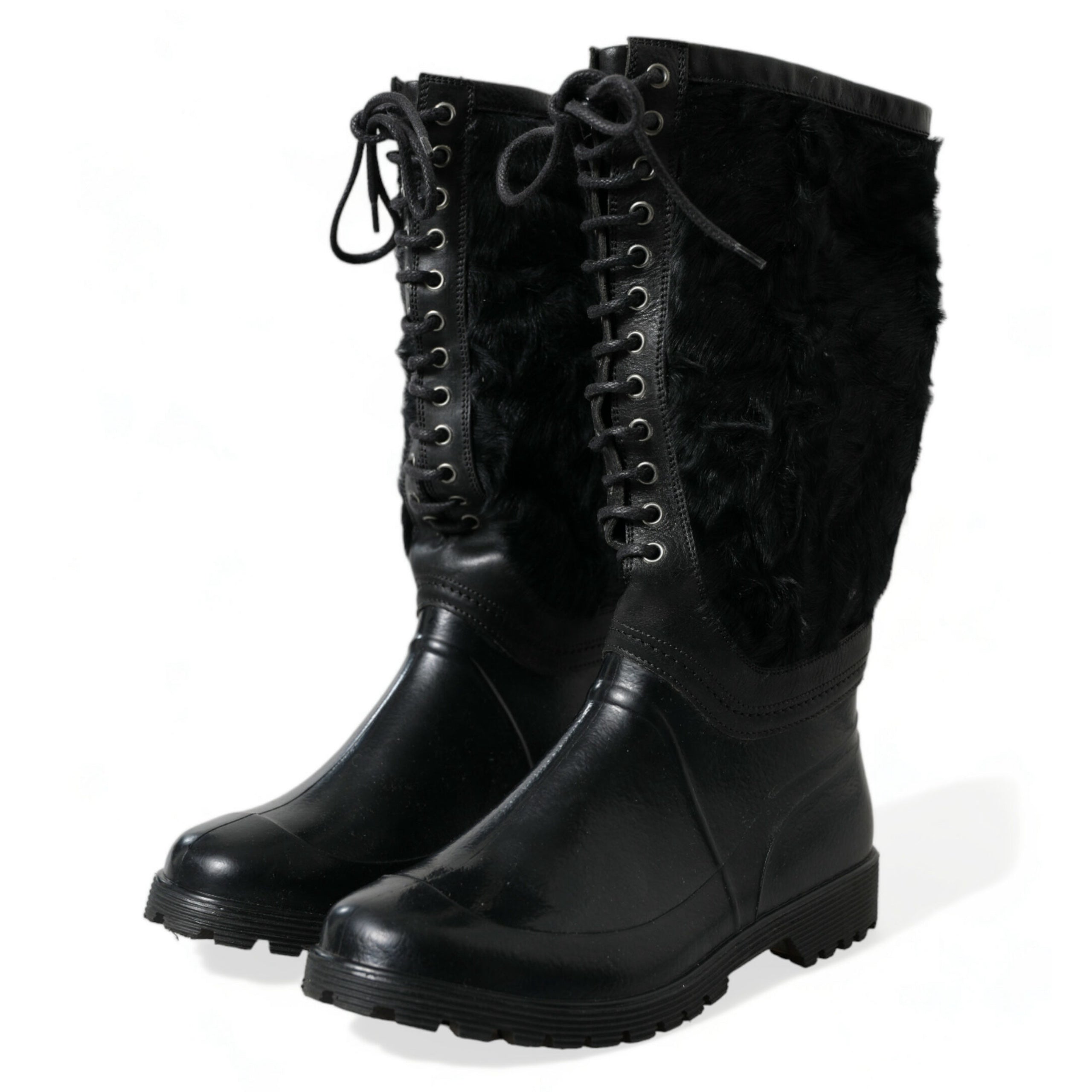 Dolce & Gabbana Lace Up Shearling Rain Boots