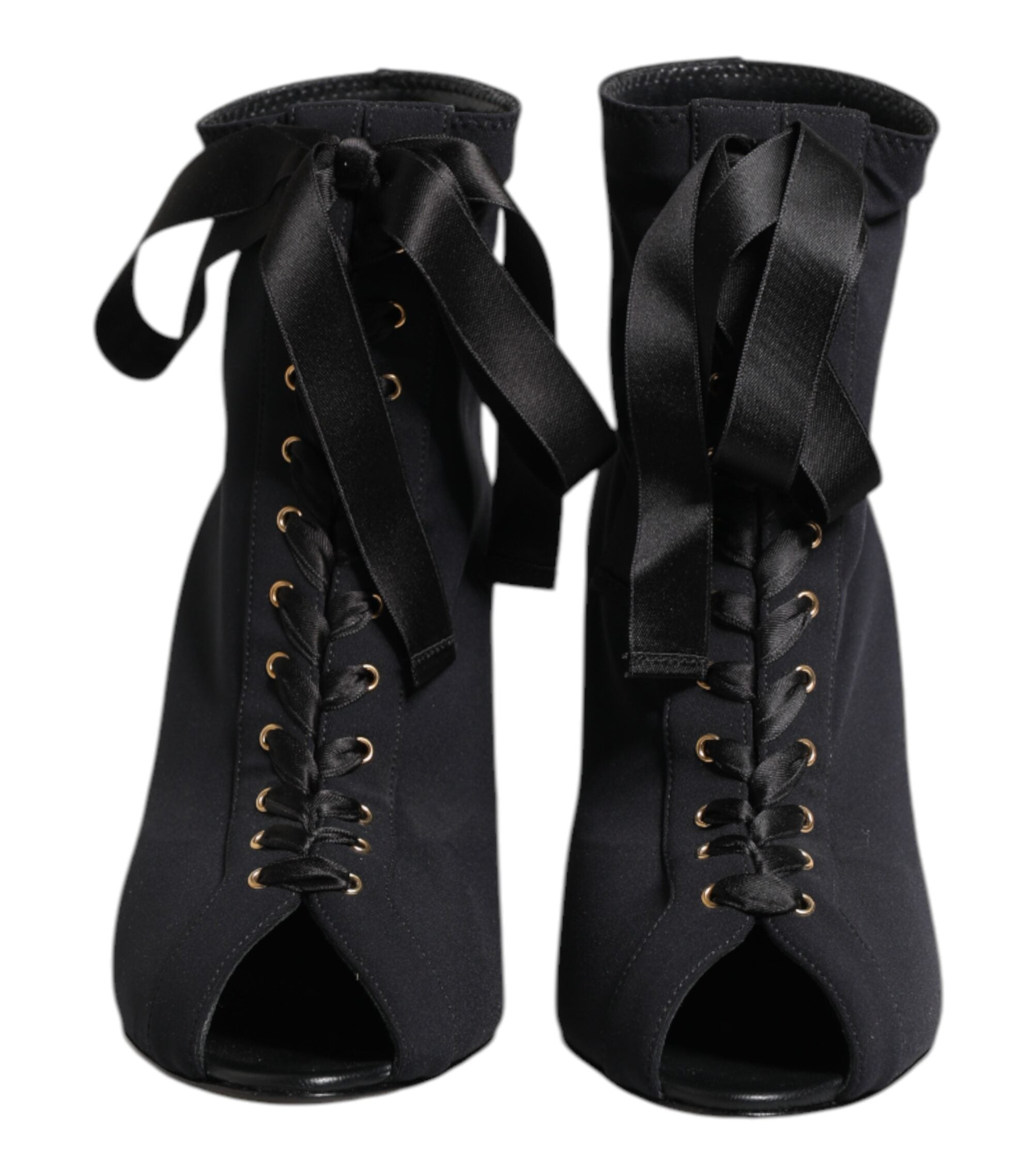 Dolce & Gabbana Black Stiletto Heels Lace Up Boots Shoes