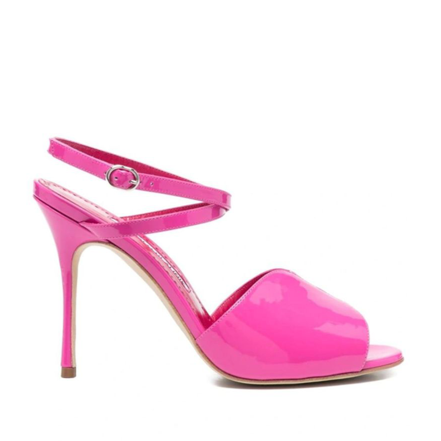 Manolo Blahnik Hourani 105 Patent Pink Sandals