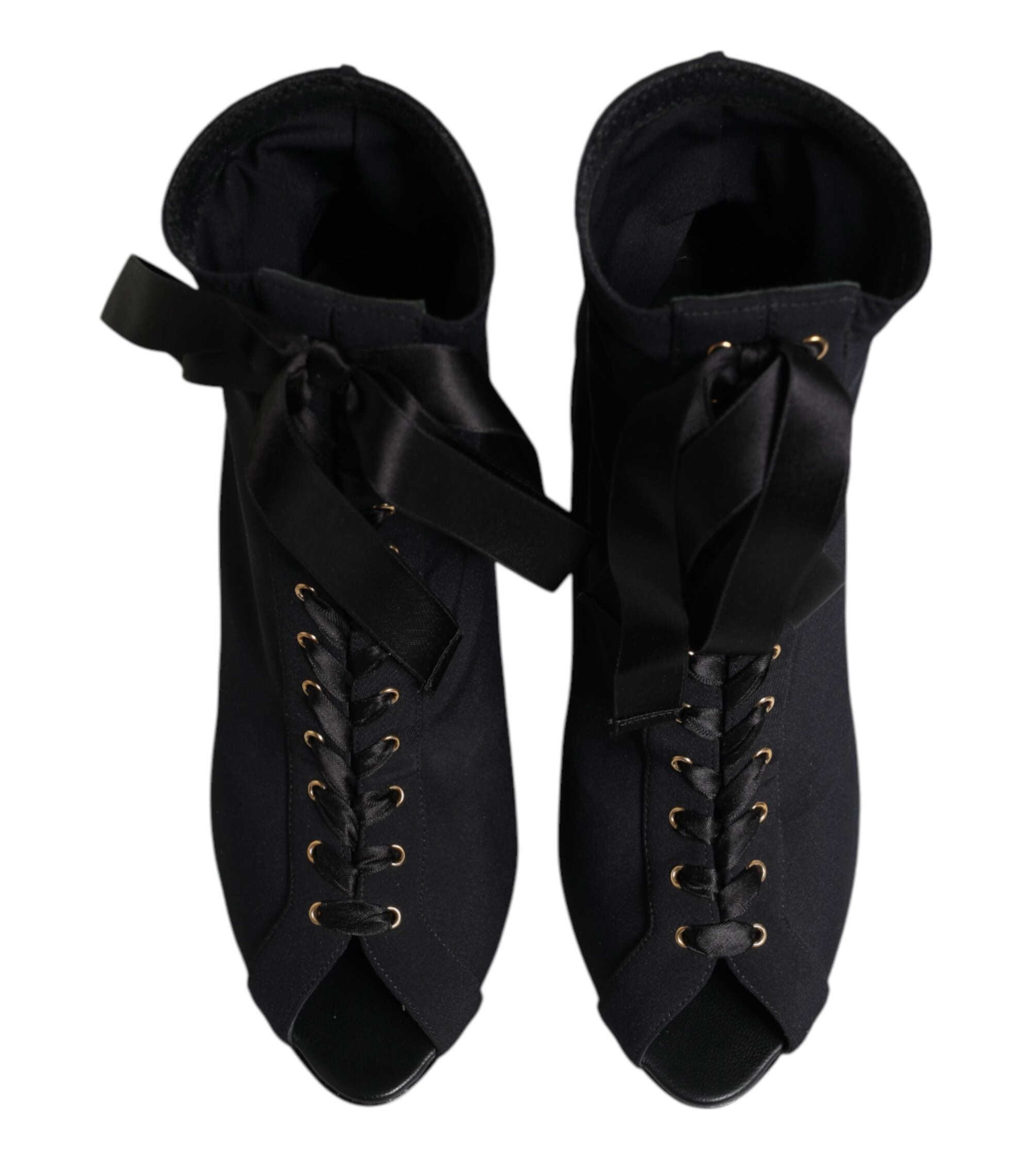 Dolce & Gabbana Black Stiletto Heels Lace Up Boots Shoes