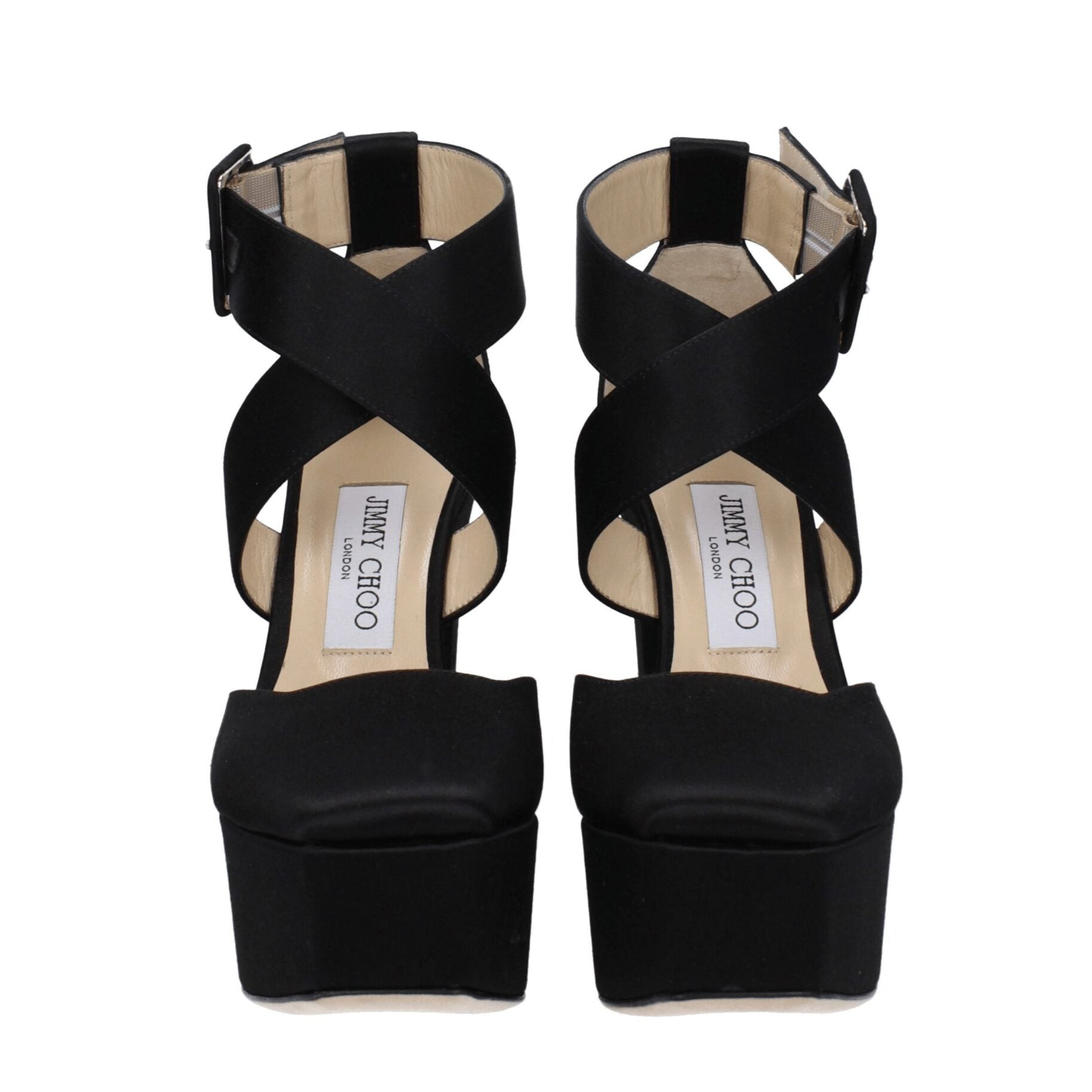 Jimmy Choo Black Satin Platform Sandal