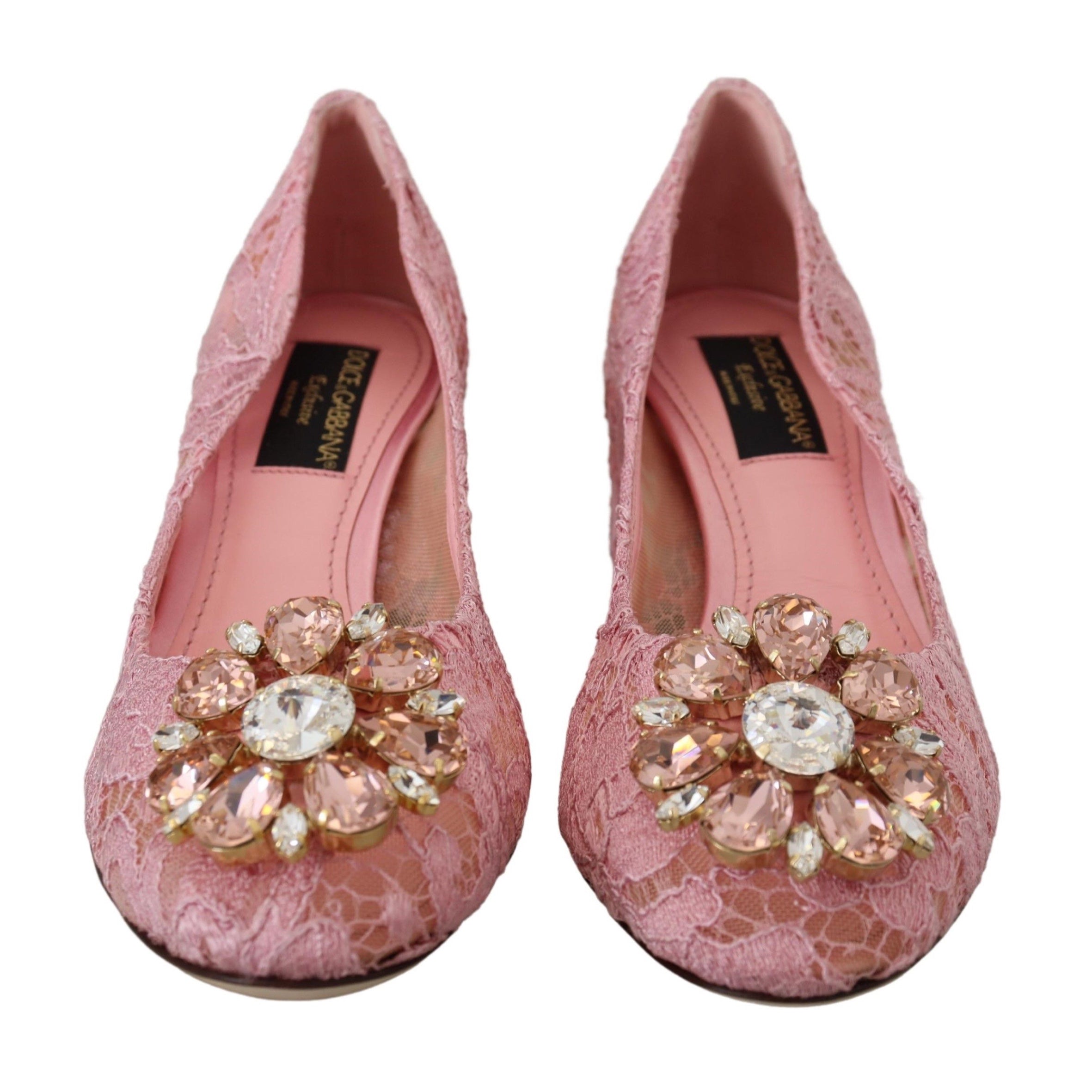 Dolce & Gabbana Pink Taormina Lace Crystal Pumps