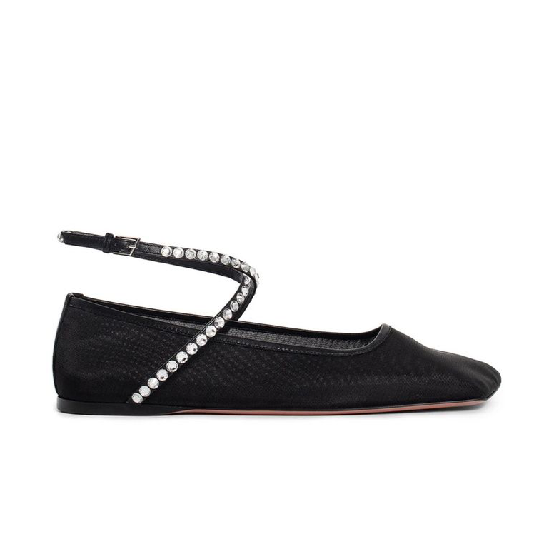 Amina Muaddi Mesh Crystal Ballerina Flats