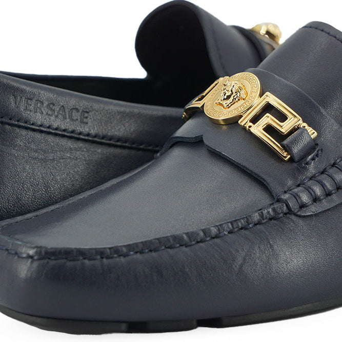Versace Navy Blue Calf Leather Loafers