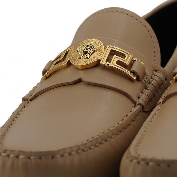 Versace Medusa Gold-Tone Leather Loafers