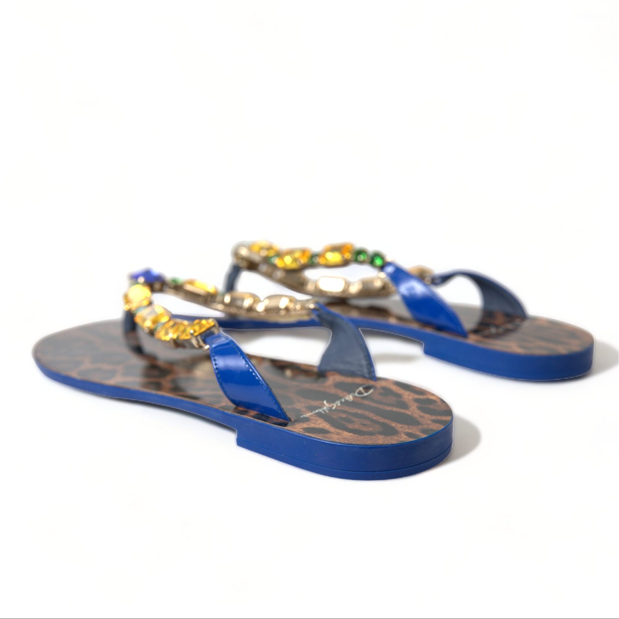 Dolce & Gabbana Elegant Blue Leather Flat Sandals