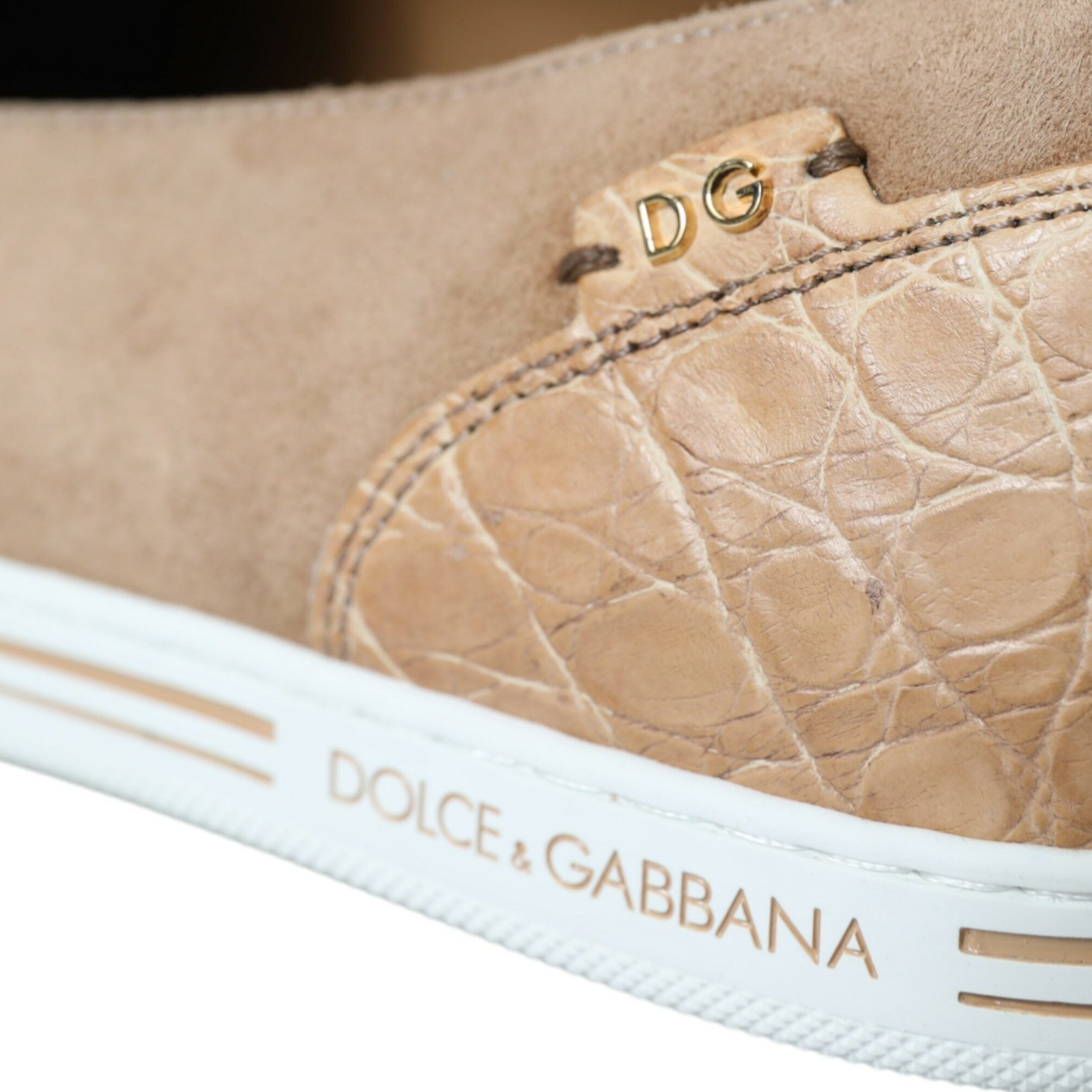 Dolce & Gabbana Beige Suede Caiman Loafers