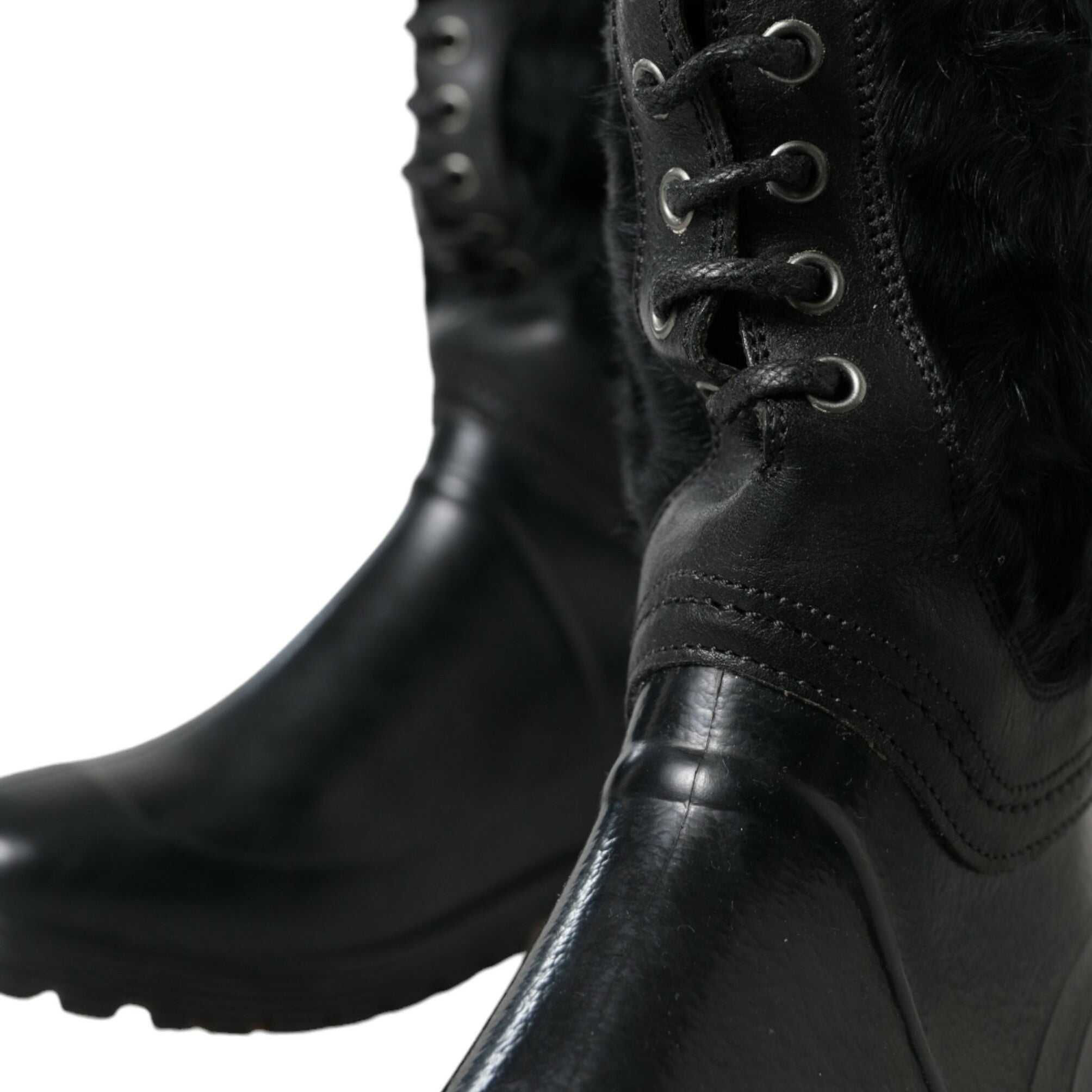 Dolce & Gabbana Lace Up Shearling Rain Boots