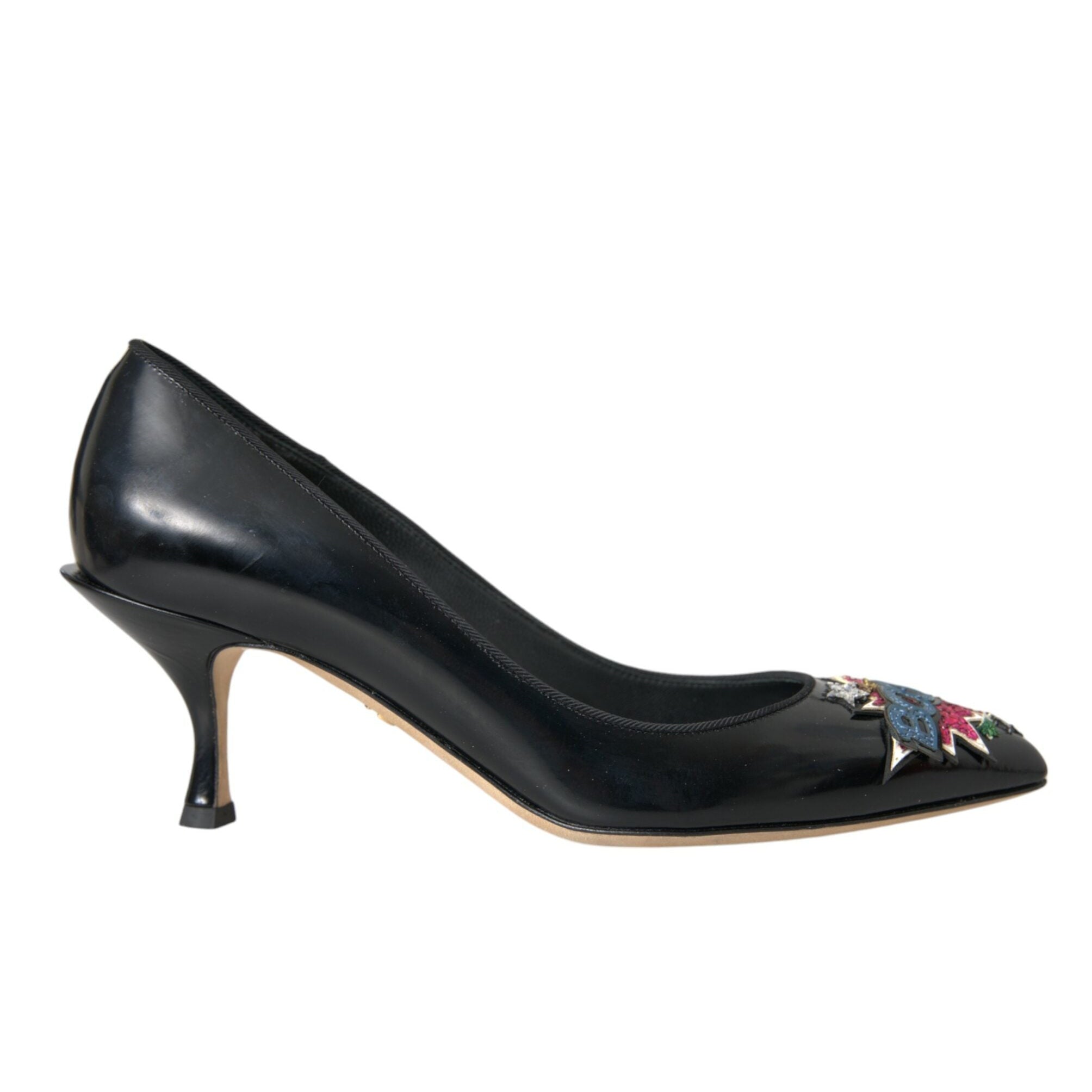 Dolce & Gabbana Black Leather BOOM Patch Heels Pumps Shoes