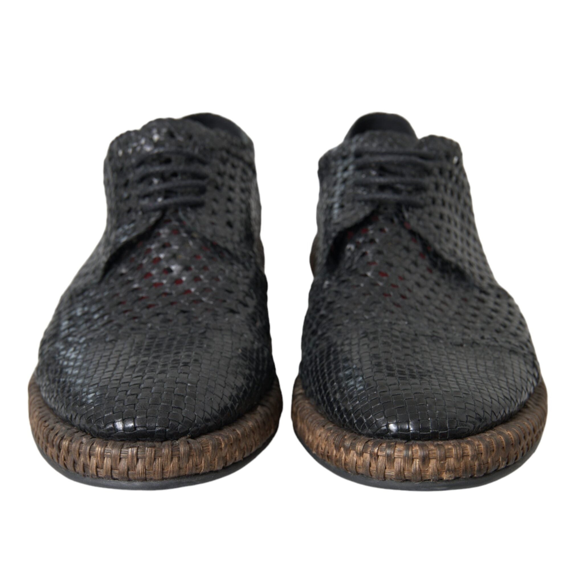 Dolce & Gabbana Black Woven Goat Lace Up Shoes