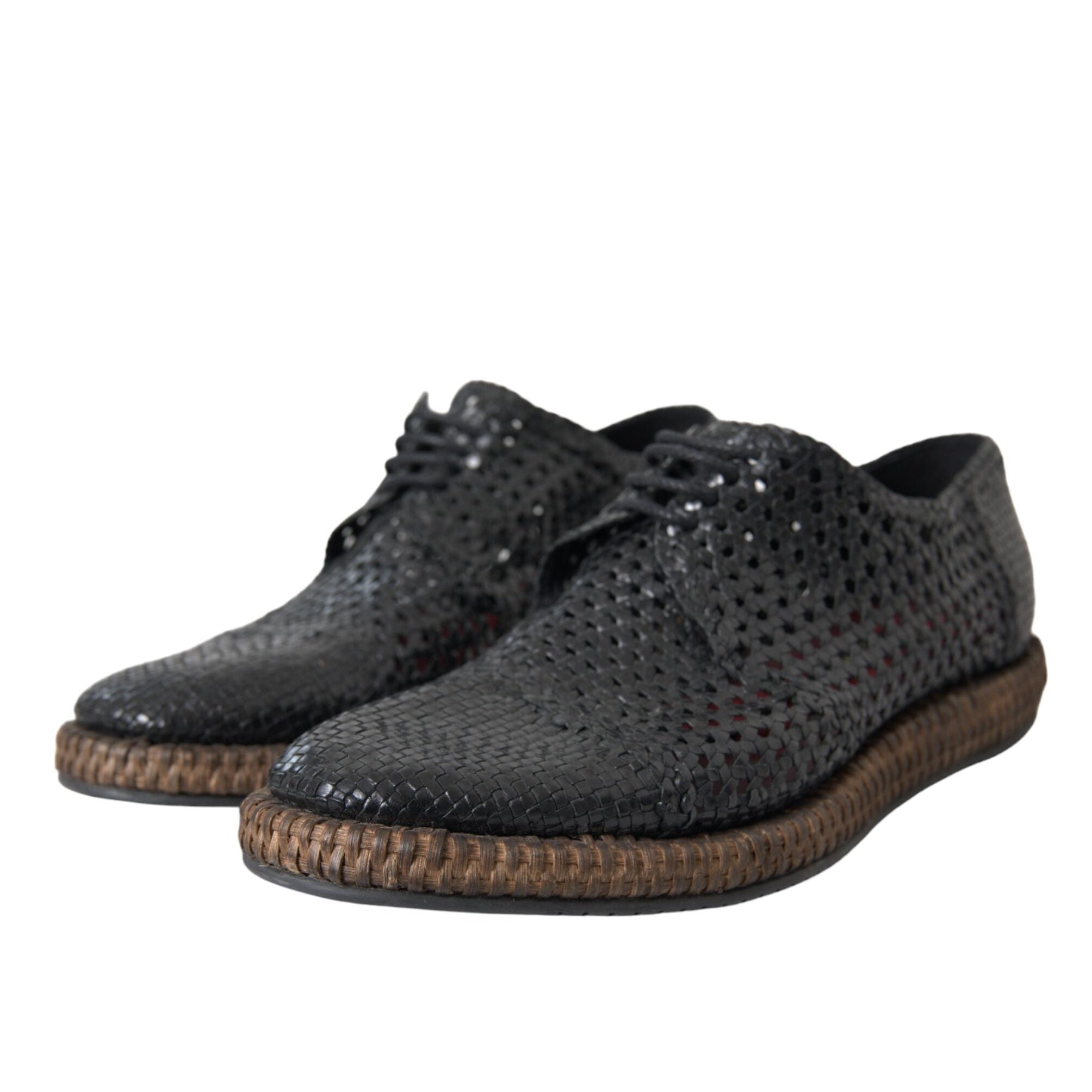 Dolce & Gabbana Black Woven Goat Lace Up Shoes
