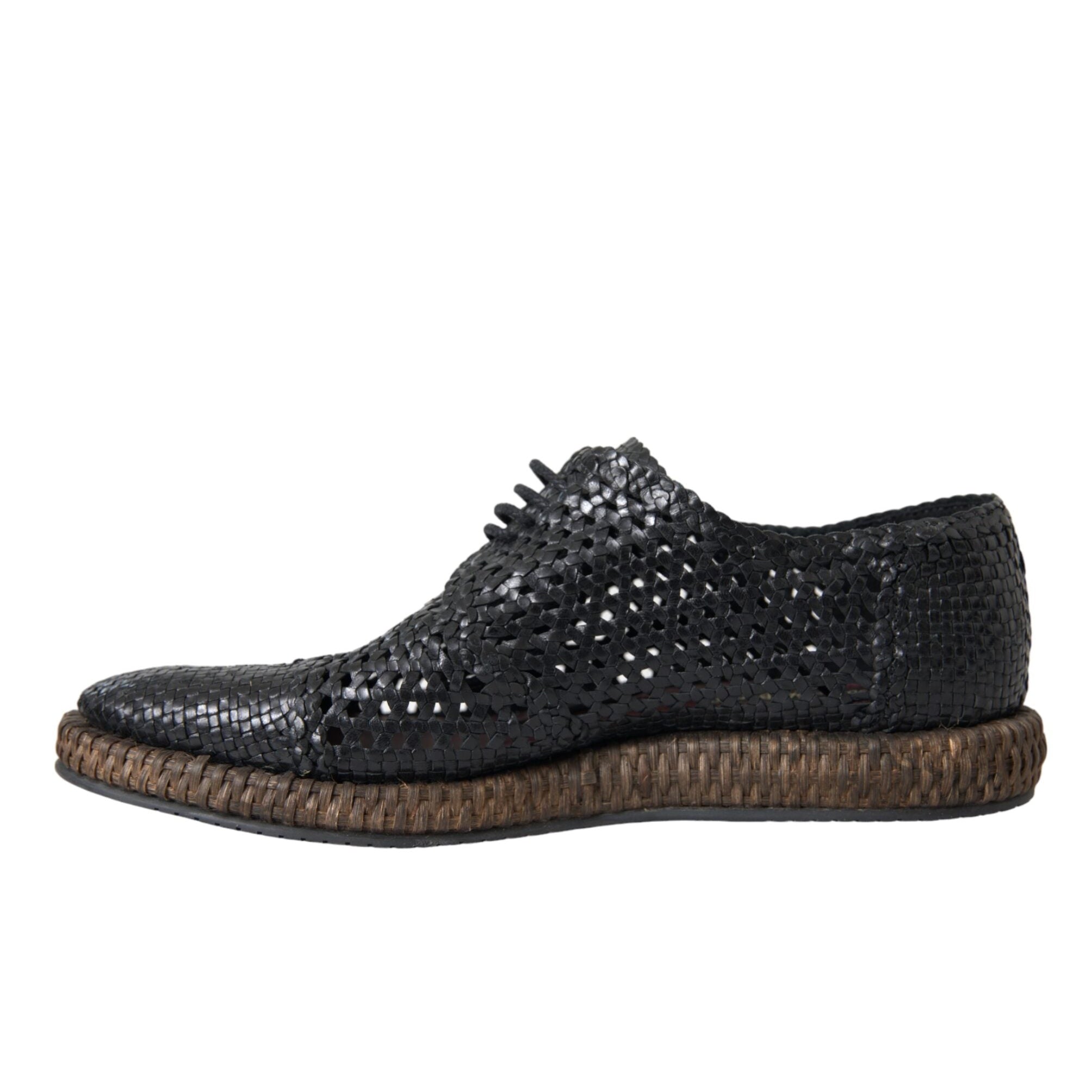 Dolce & Gabbana Black Woven Goat Lace Up Shoes