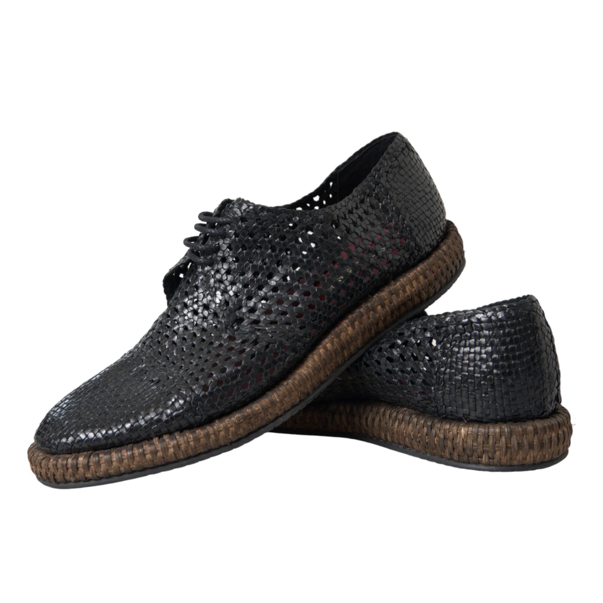 Dolce & Gabbana Black Woven Goat Lace Up Shoes