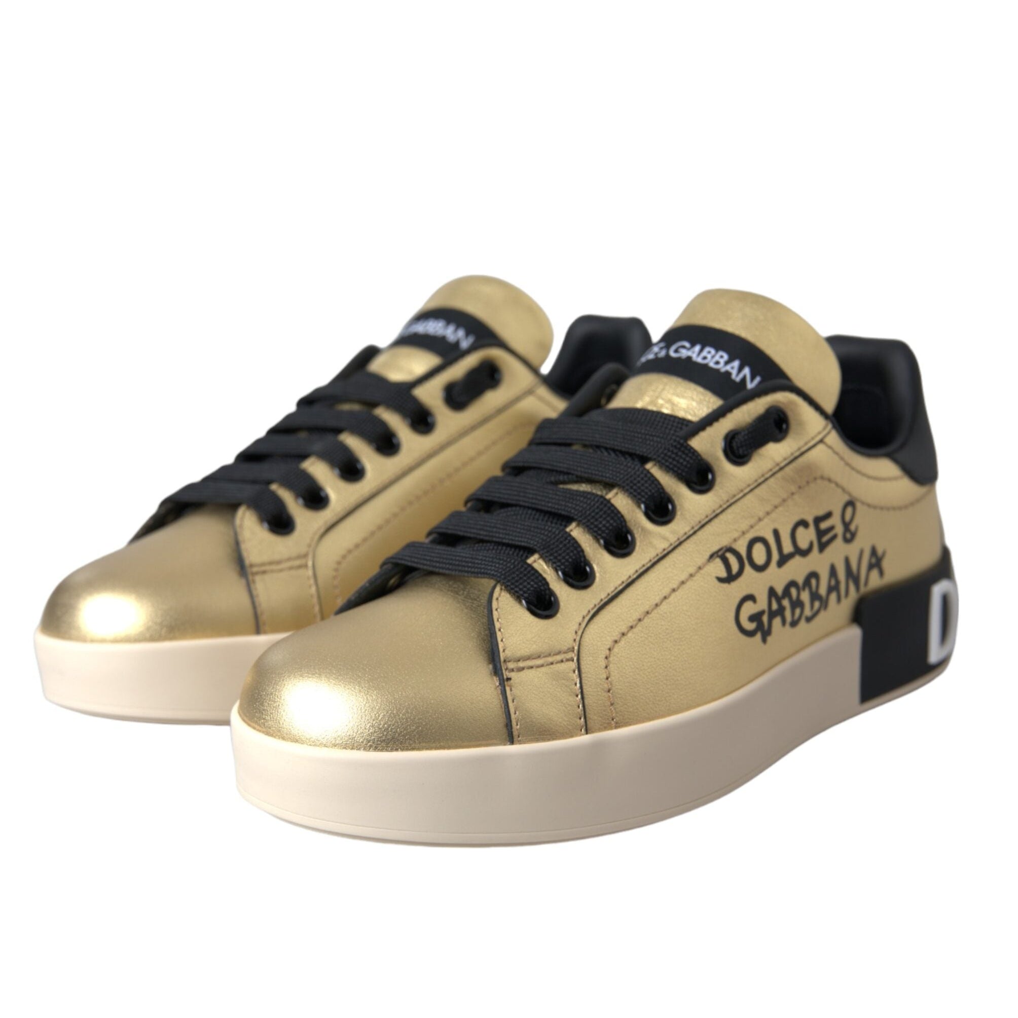 Dolce & Gabbana Gold Portofino Leather Women's Sneakers