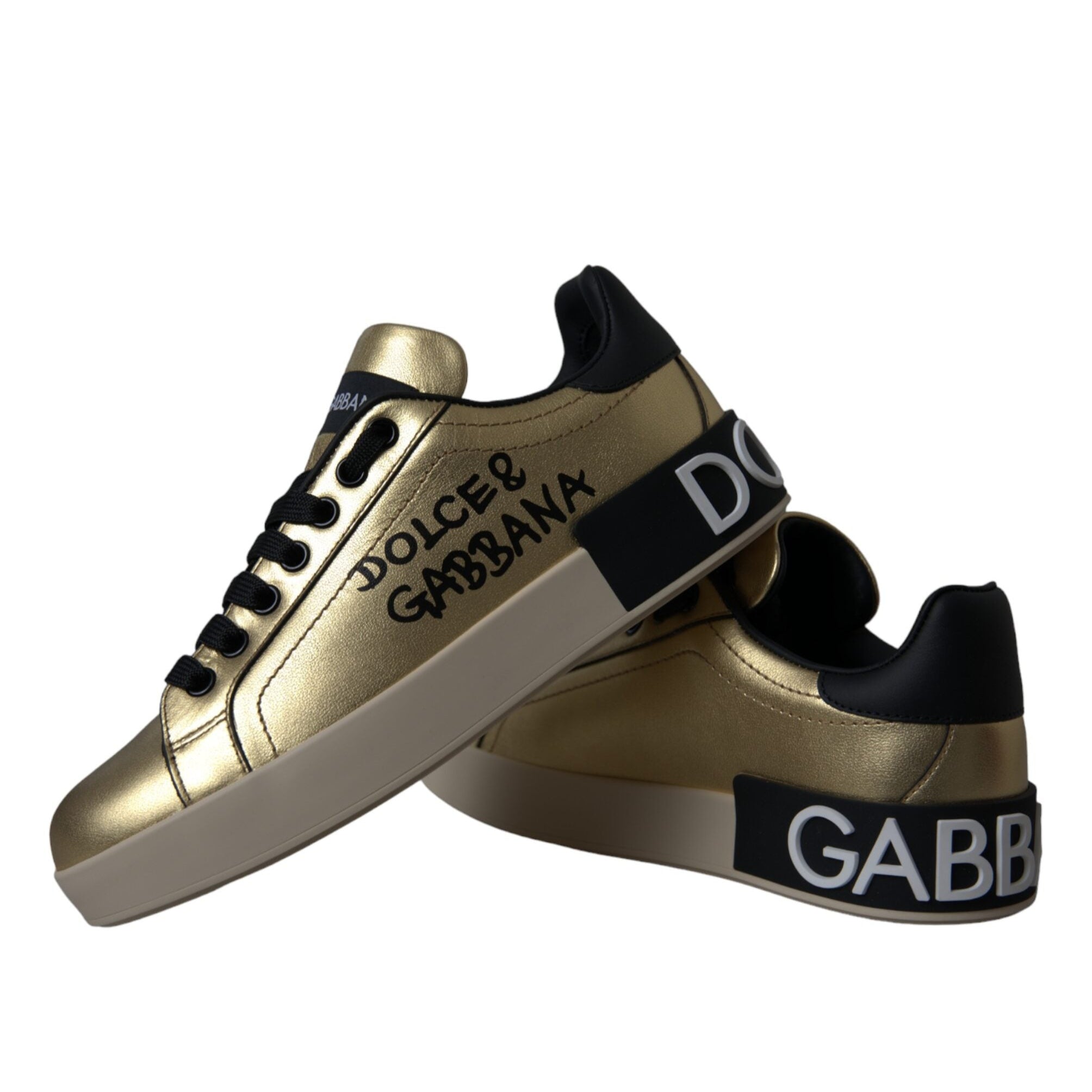 Dolce & Gabbana Gold Portofino Leather Women's Sneakers