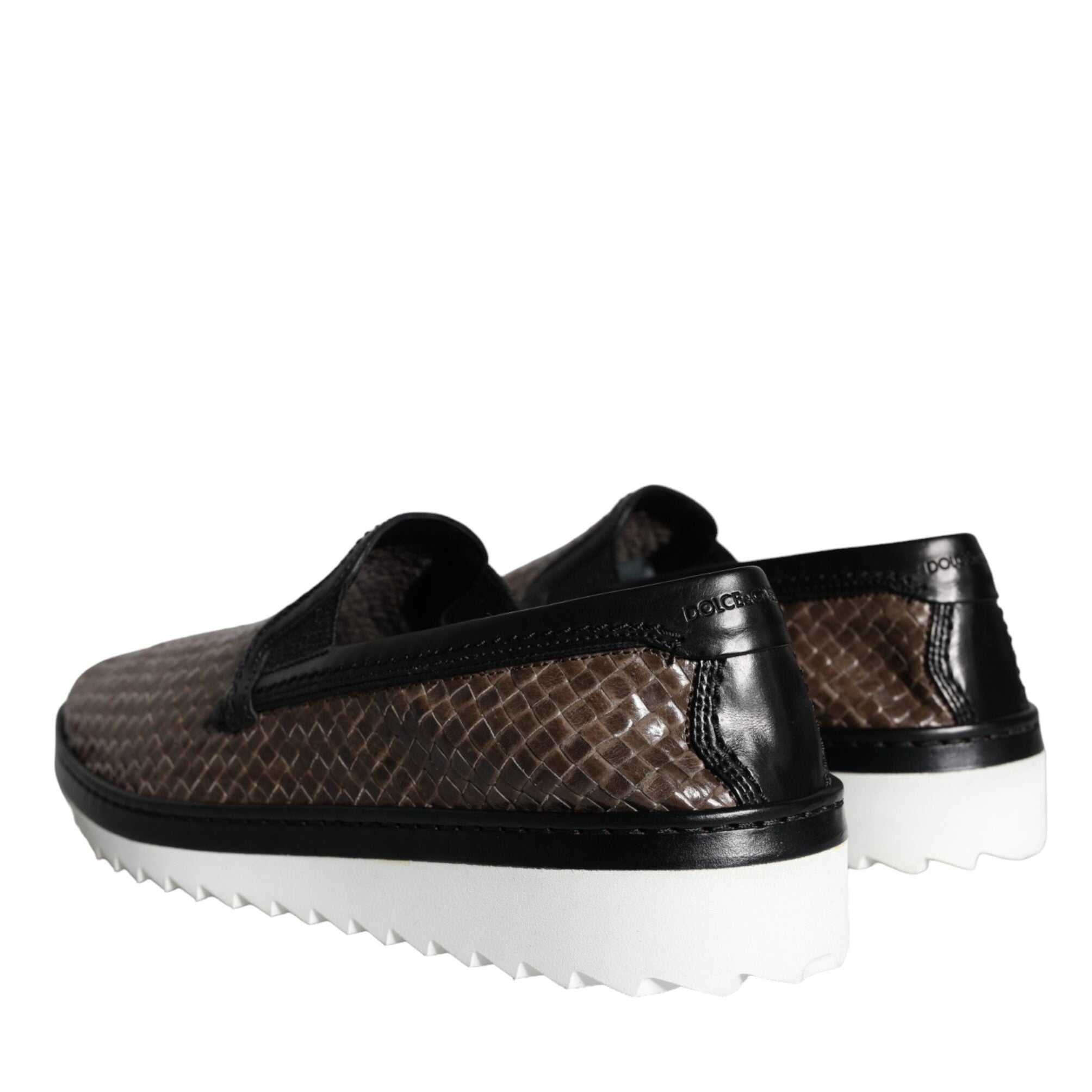 Dolce & Gabbana Brown Black Leather Weaved Loafers