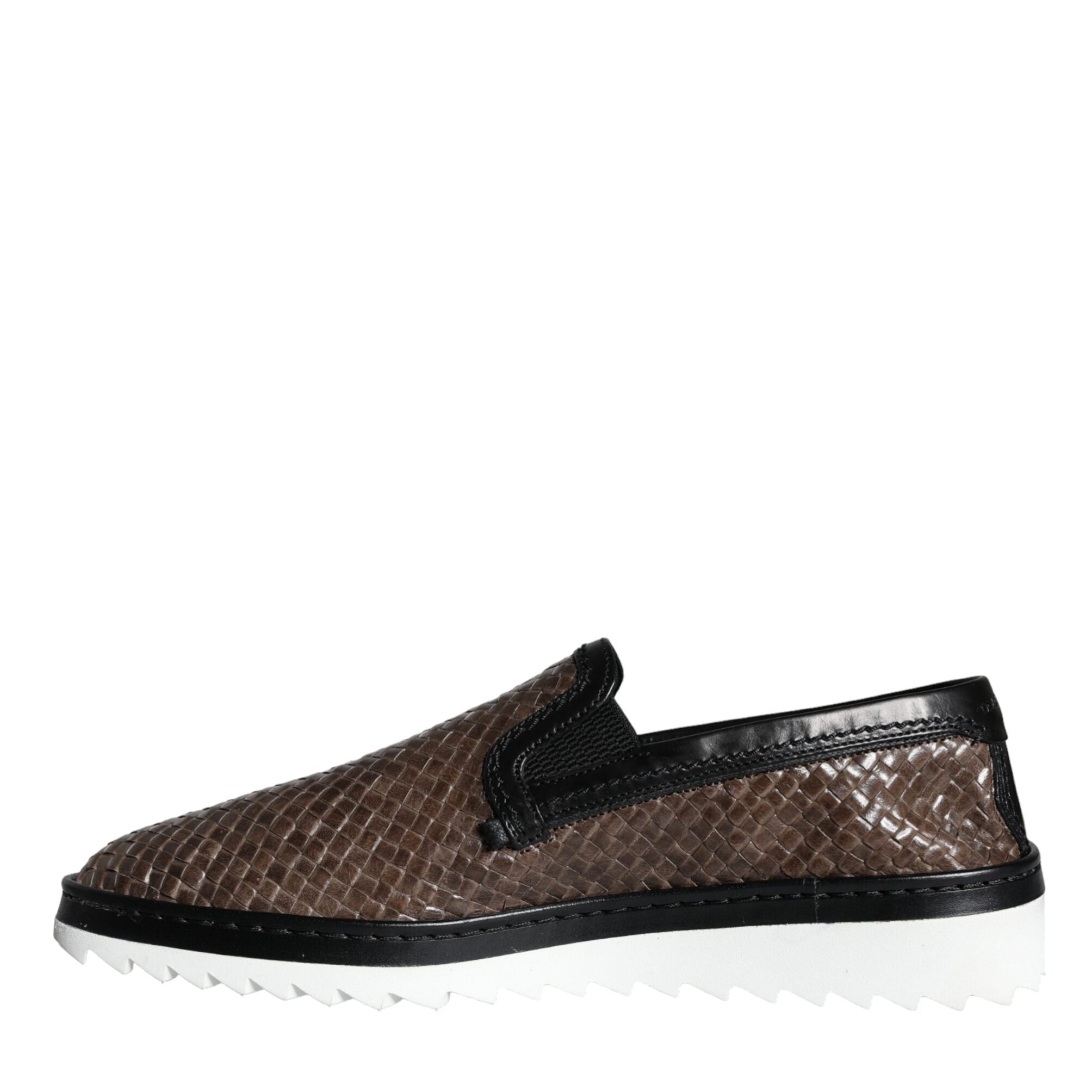 Dolce & Gabbana Brown Black Leather Weaved Loafers