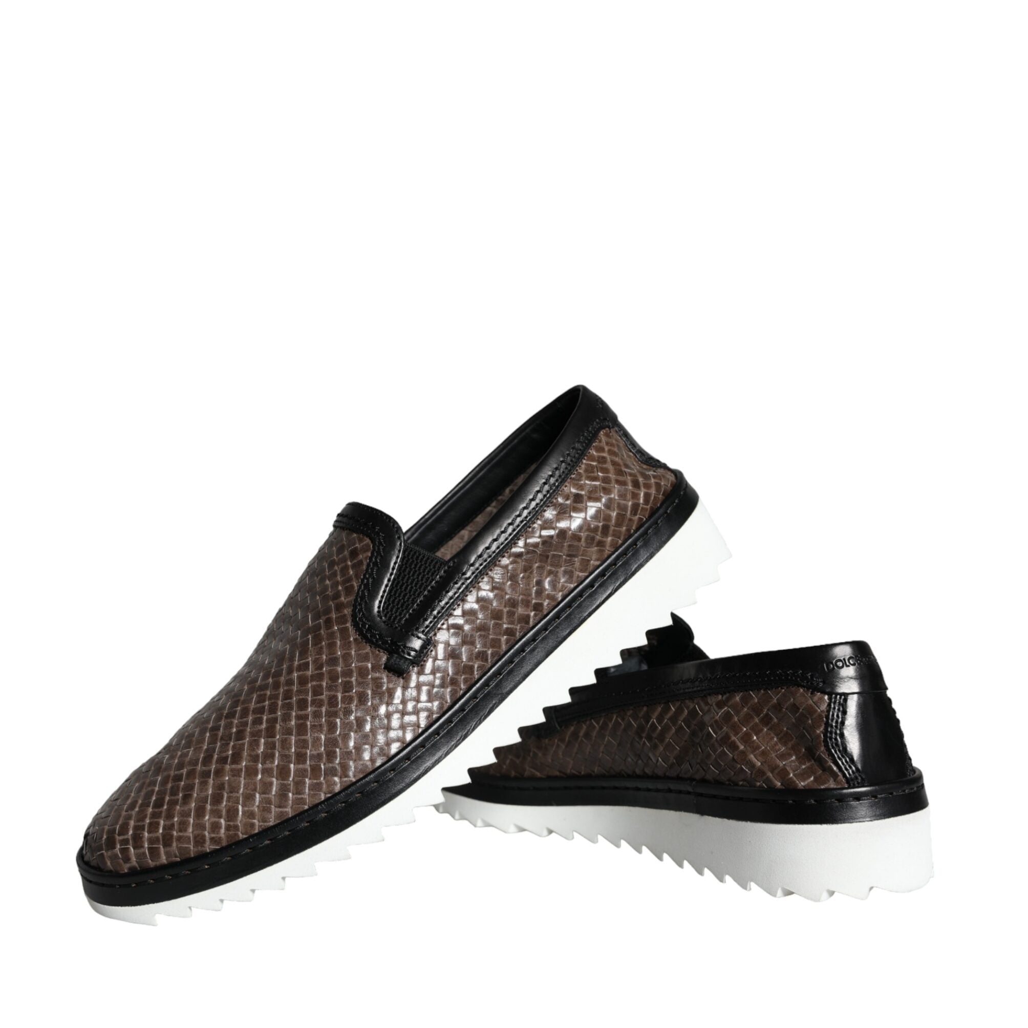 Dolce & Gabbana Brown Black Leather Weaved Loafers
