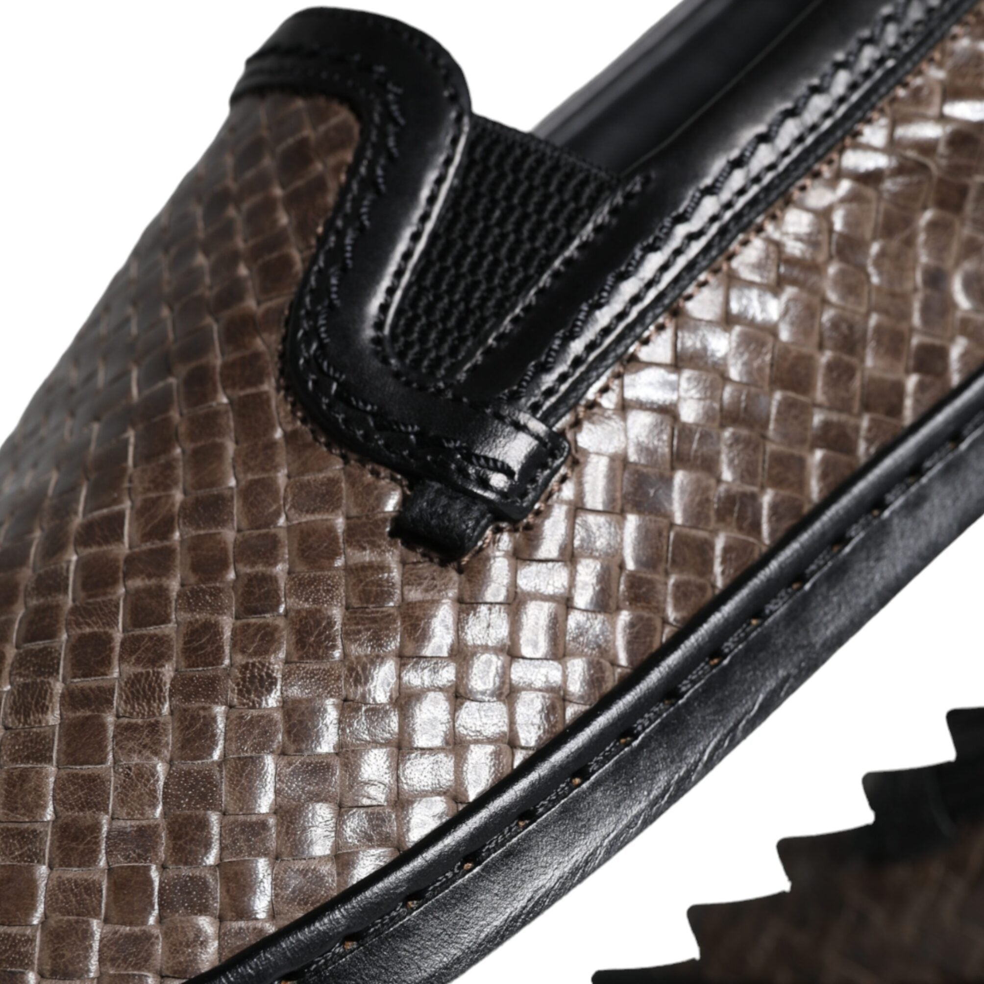 Dolce & Gabbana Brown Black Leather Weaved Loafers