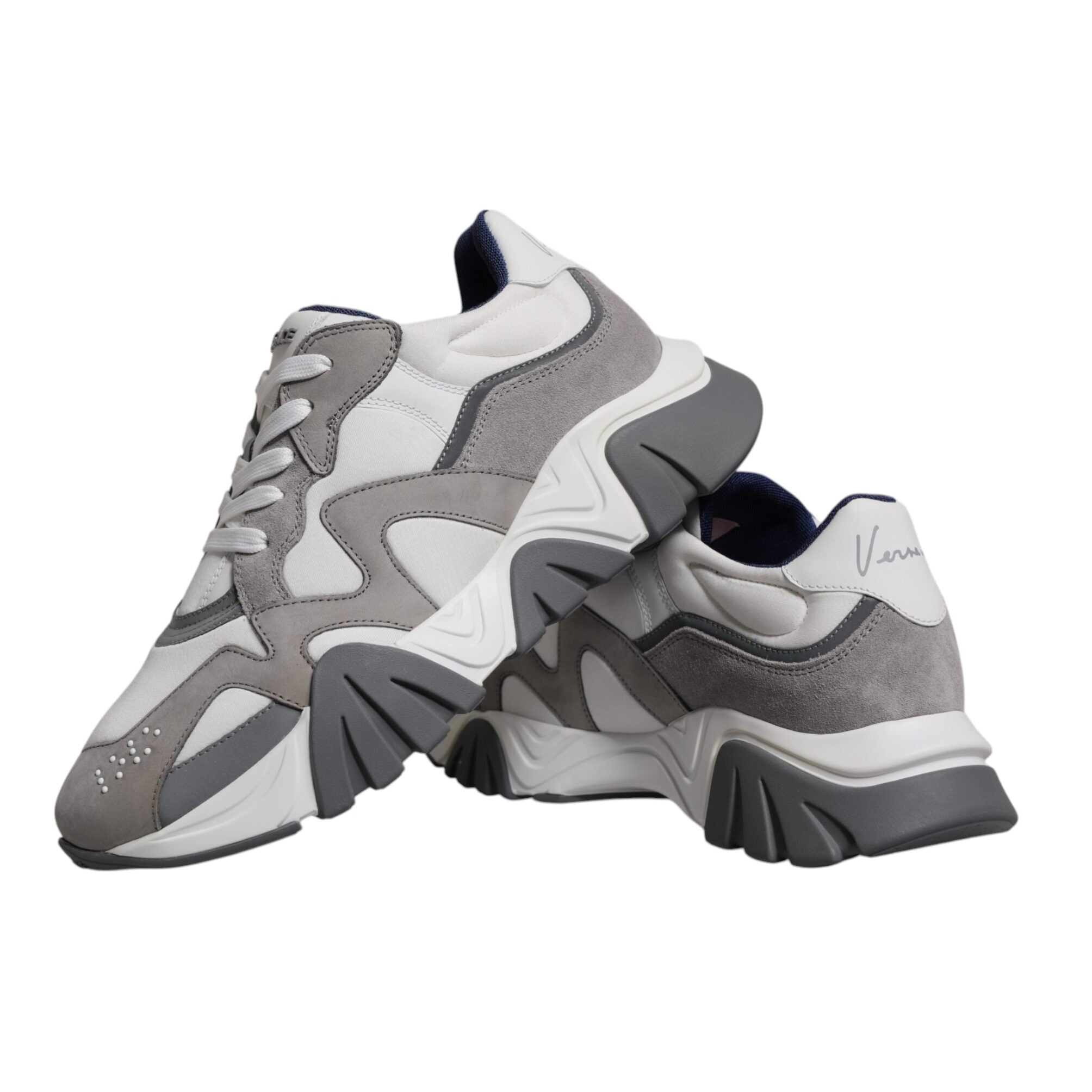 Versace Grey Leather Neoprene Chunky Squalo Sneakers