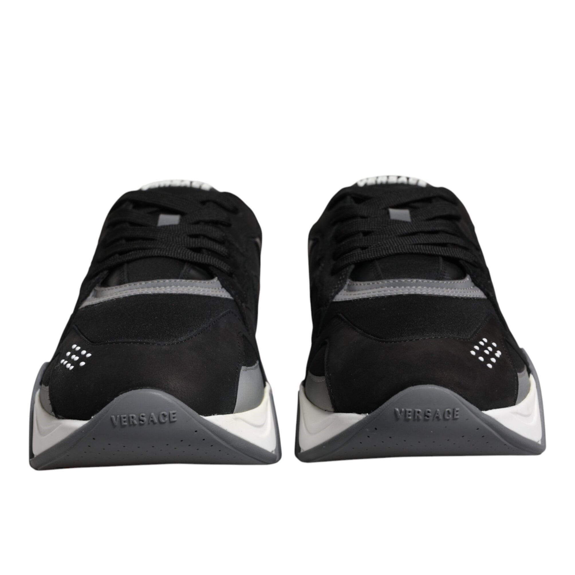 Versace Black Leather Neoprene Chunky Low Top Sneakers