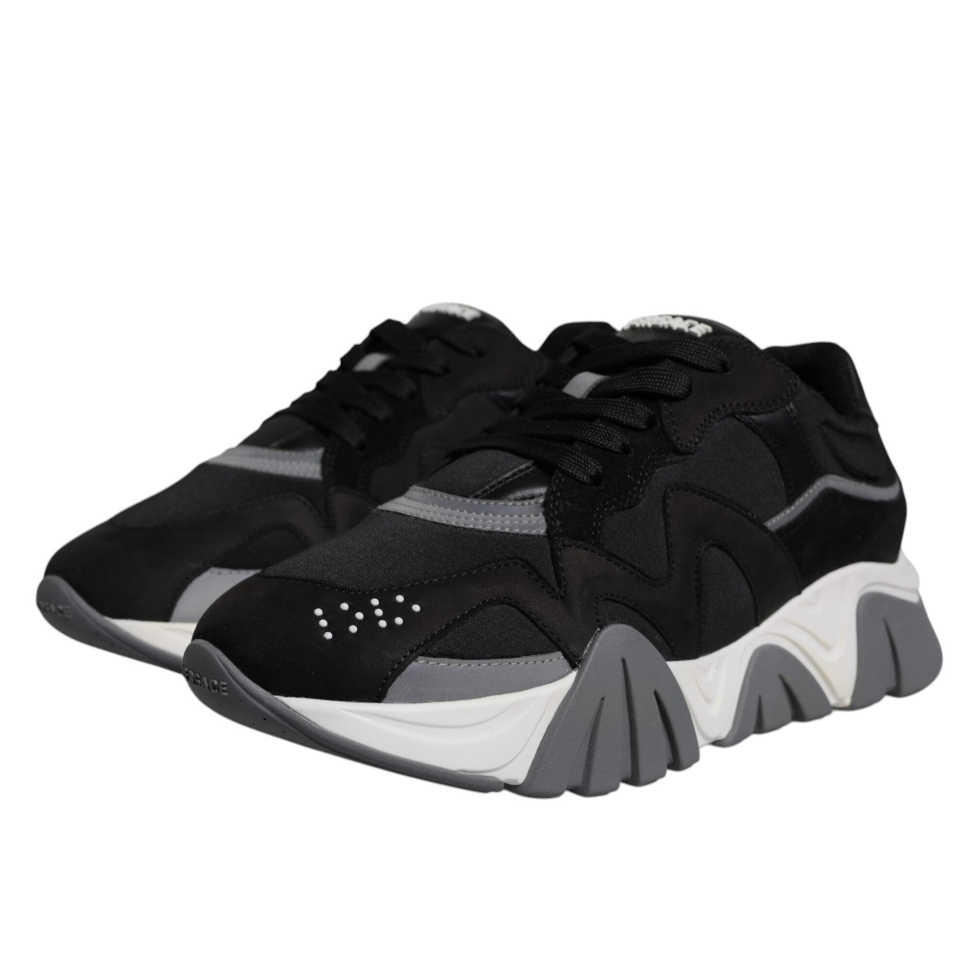Versace Black Leather Neoprene Chunky Low Top Sneakers