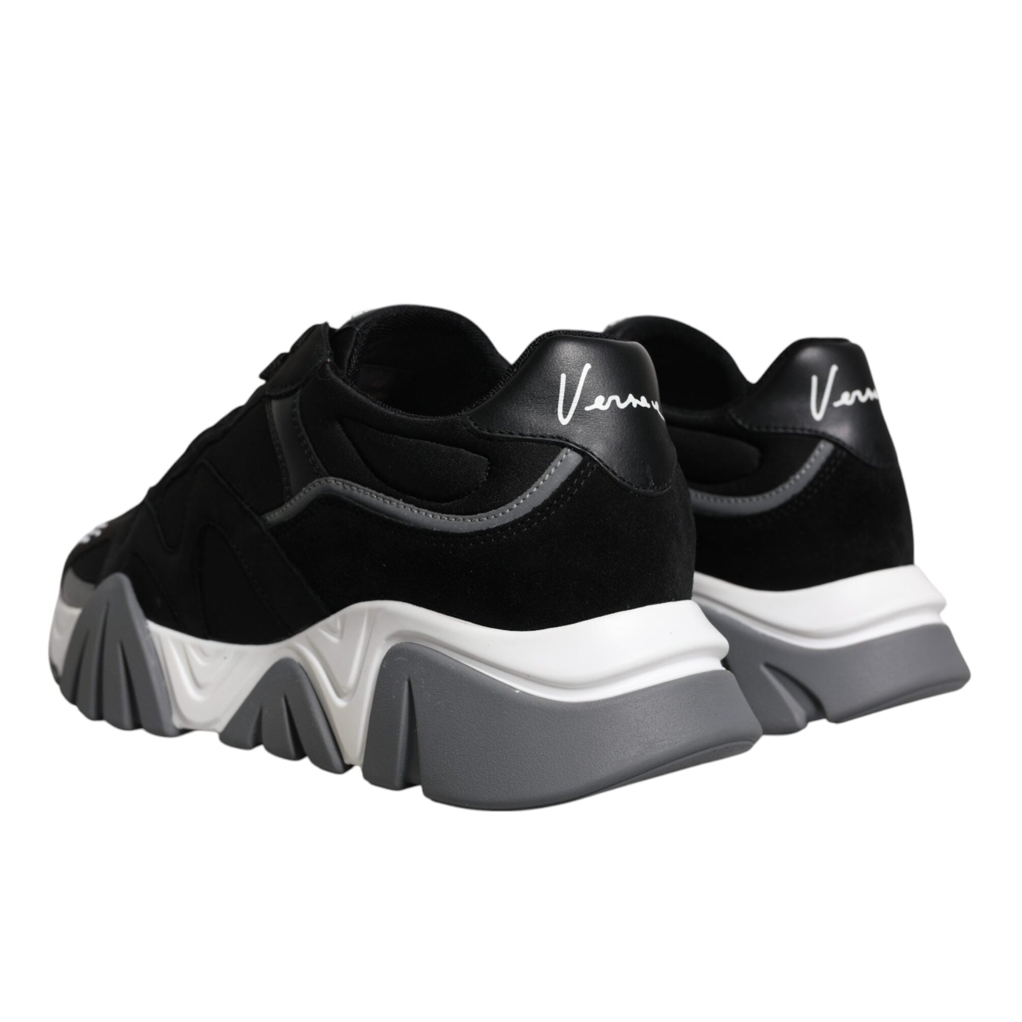 Versace Black Leather Neoprene Chunky Low Top Sneakers