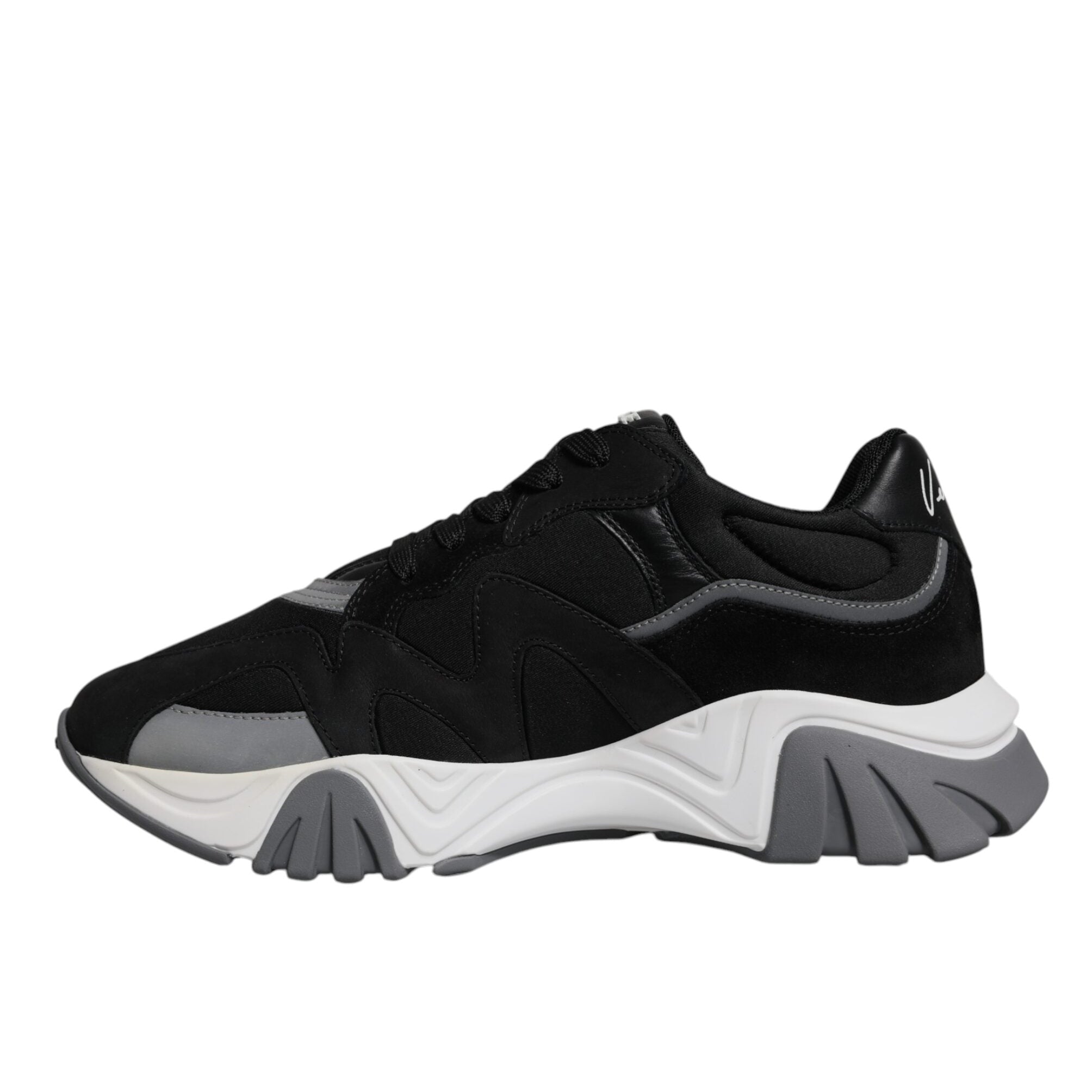 Versace Black Leather Neoprene Chunky Low Top Sneakers