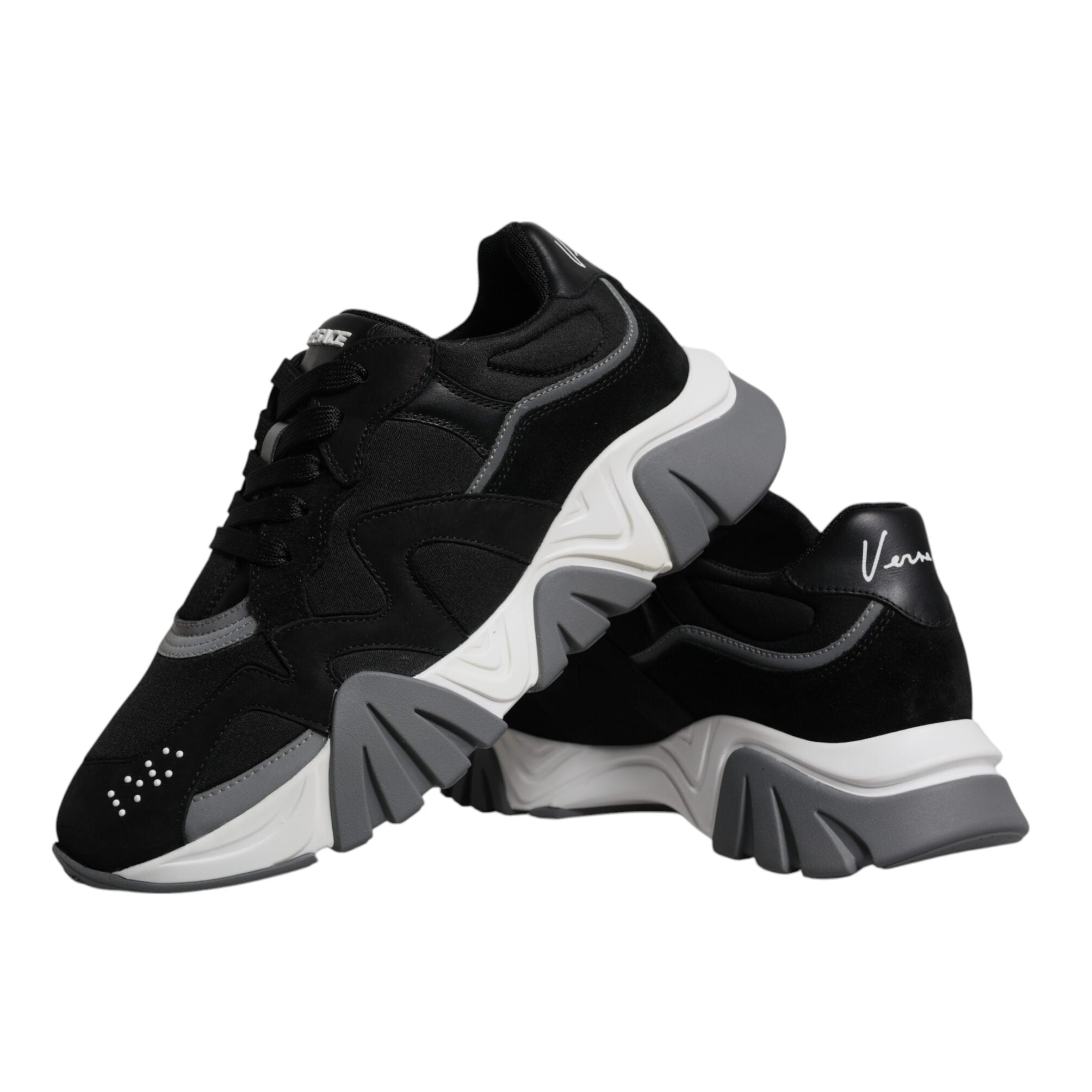 Versace Black Leather Neoprene Chunky Low Top Sneakers