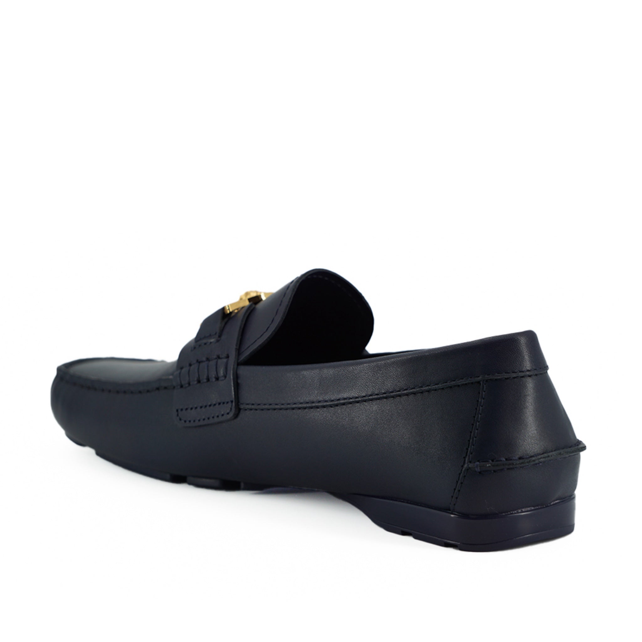 Versace Elegant Navy Blue Calf Leather Loafers