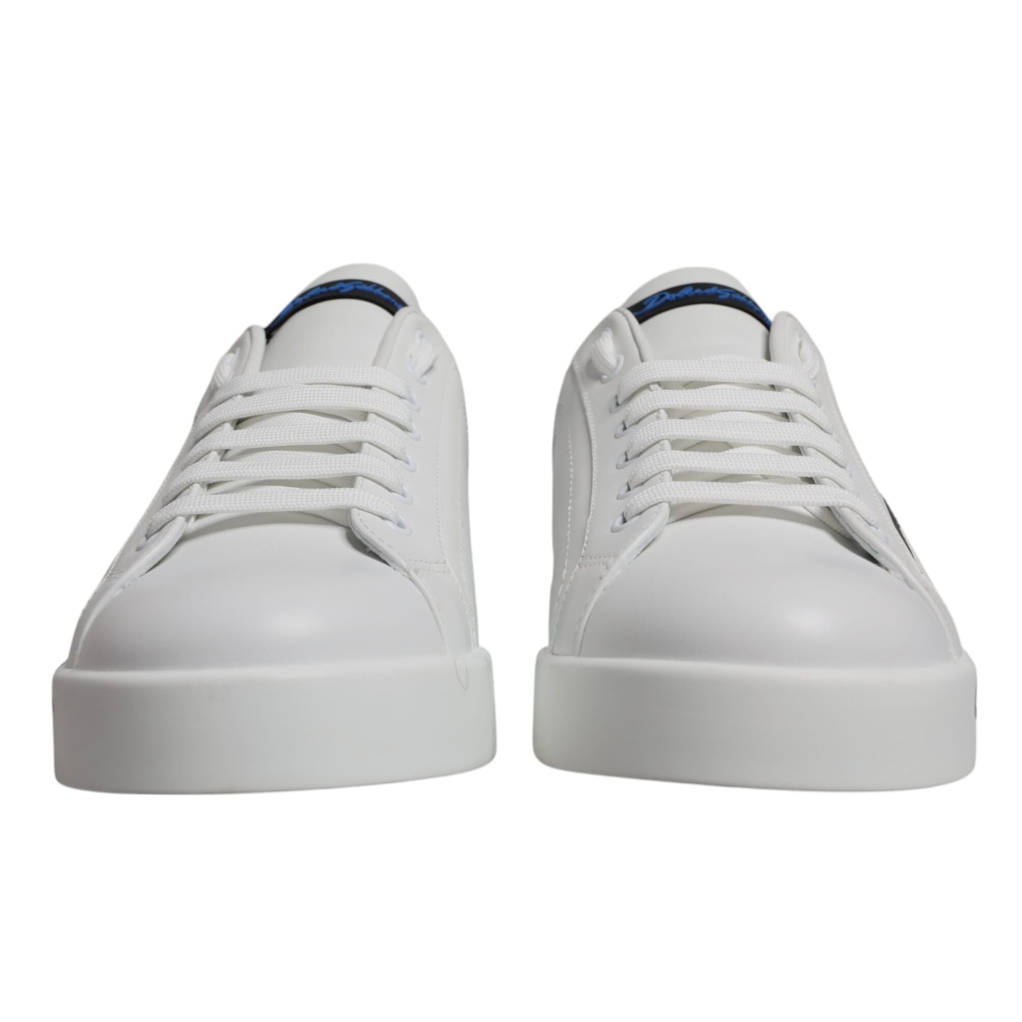 Dolce & Gabbana White Blue Leather Low Top Sneaker
