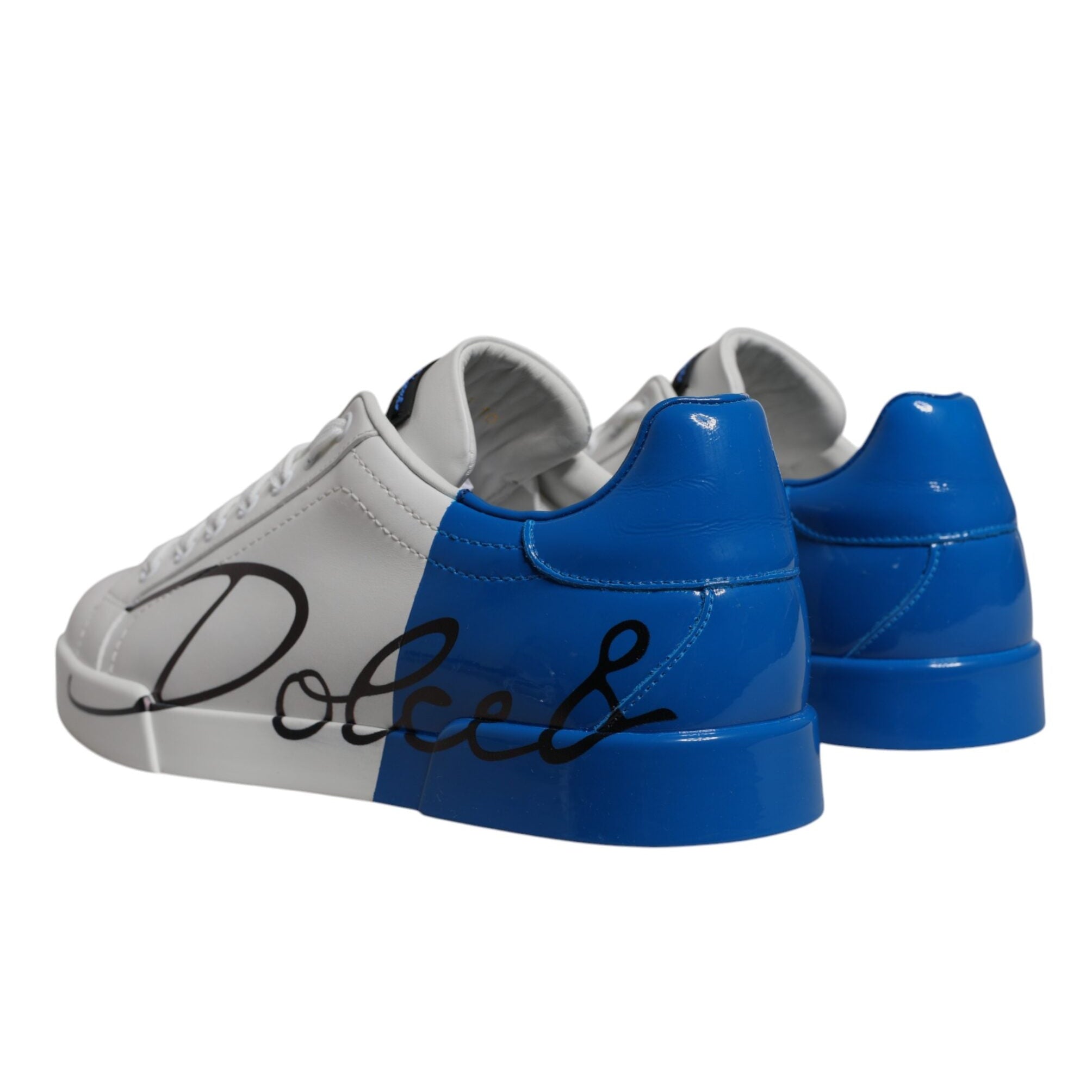 Dolce & Gabbana White Blue Leather Low Top Sneaker