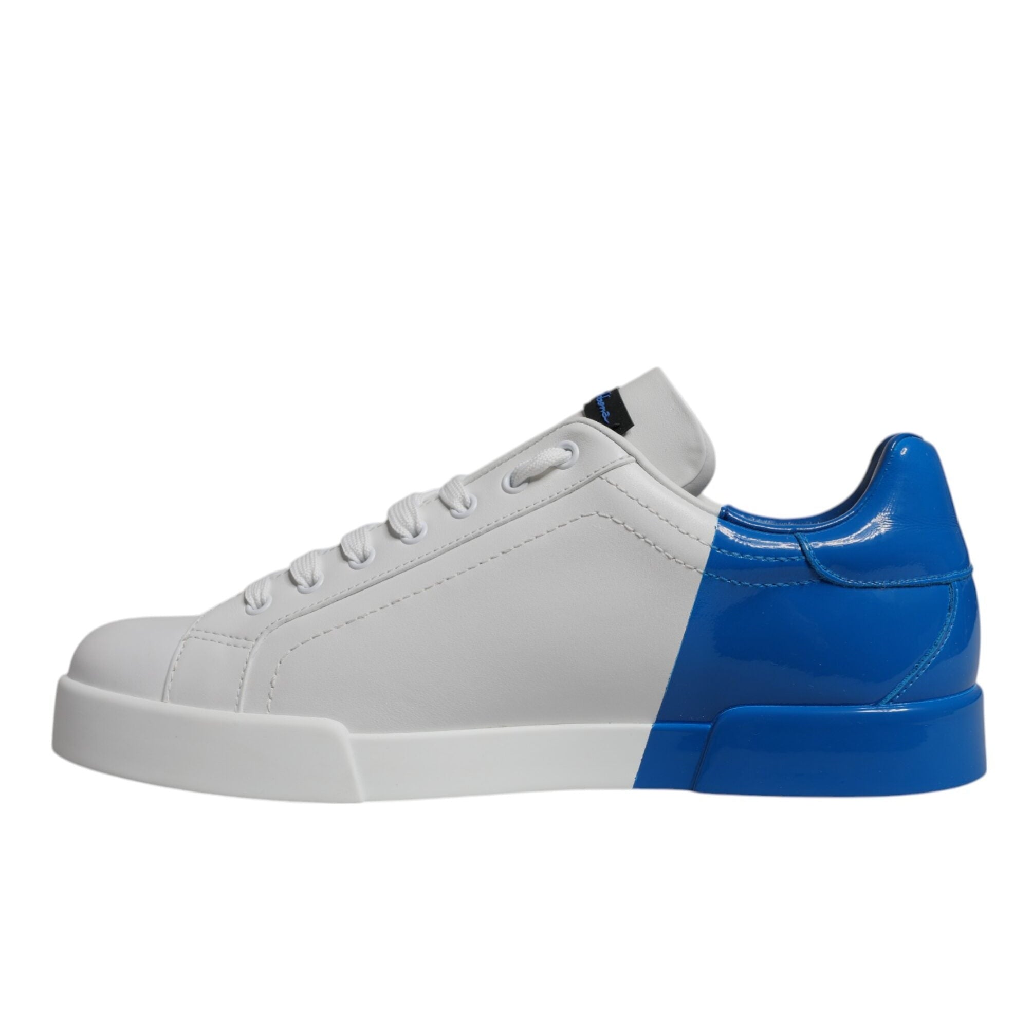Dolce & Gabbana White Blue Leather Low Top Sneaker