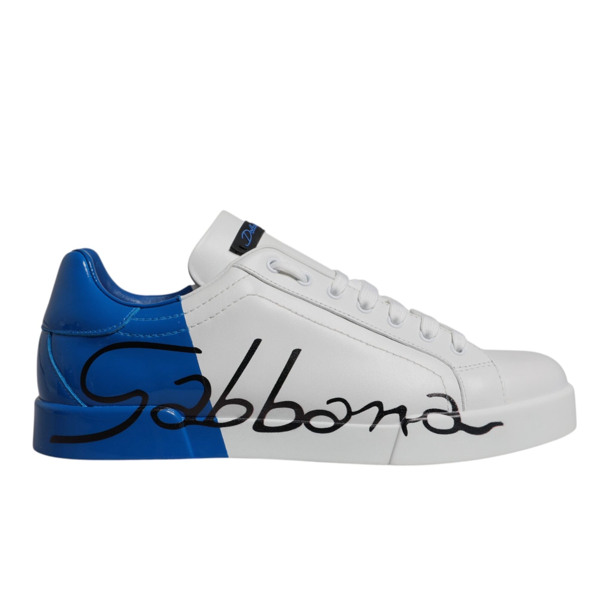 Dolce & Gabbana White Blue Leather Low Top Sneaker