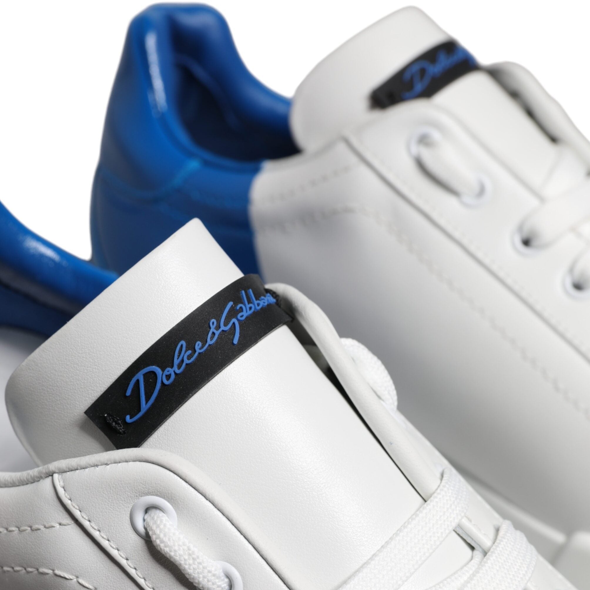 Dolce & Gabbana White Blue Leather Low Top Sneaker