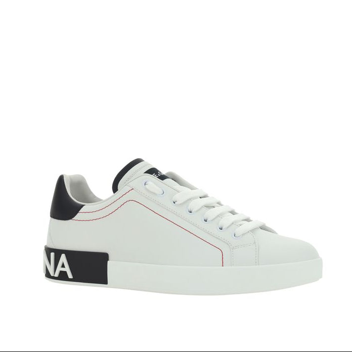 Dolce & Gabbana White Men’s Sneakers with Black Detailing & Red Stitching