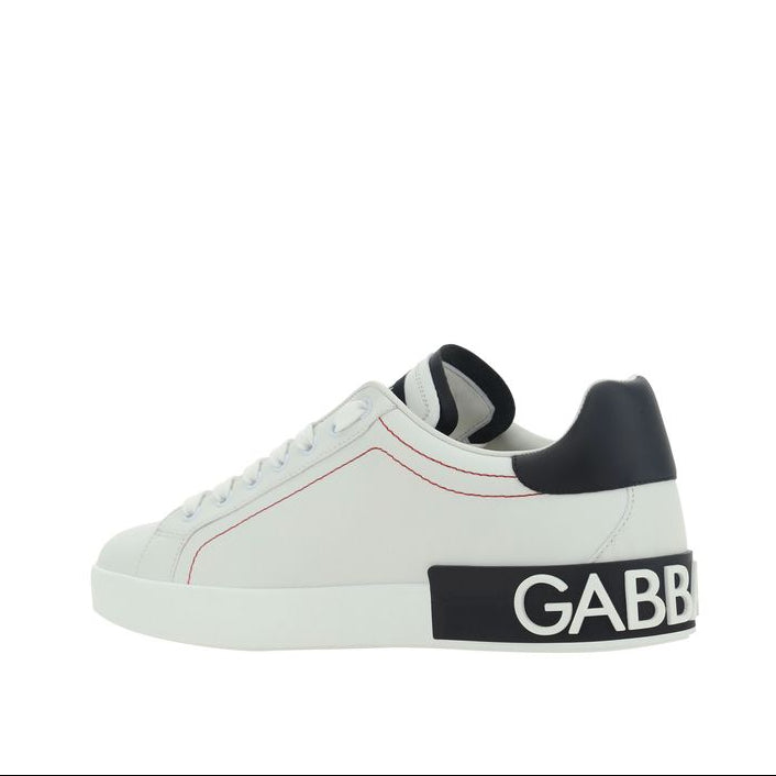 Dolce & Gabbana White Men’s Sneakers with Black Detailing & Red Stitching
