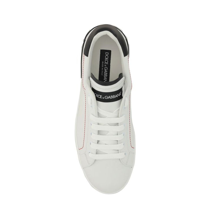 Dolce & Gabbana White Men’s Sneakers with Black Detailing & Red Stitching