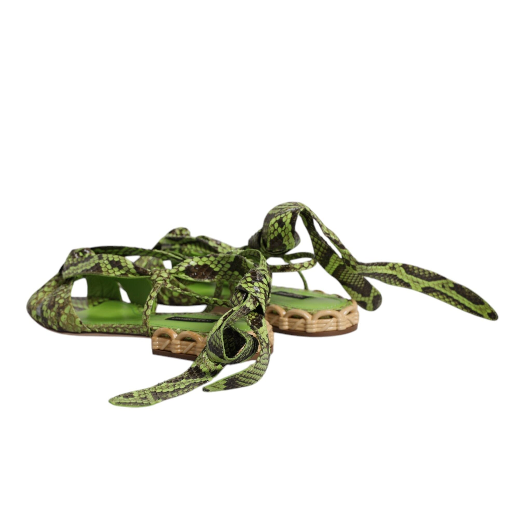 Dolce & Gabbana Green Exotic Ankle Wrap Sandals