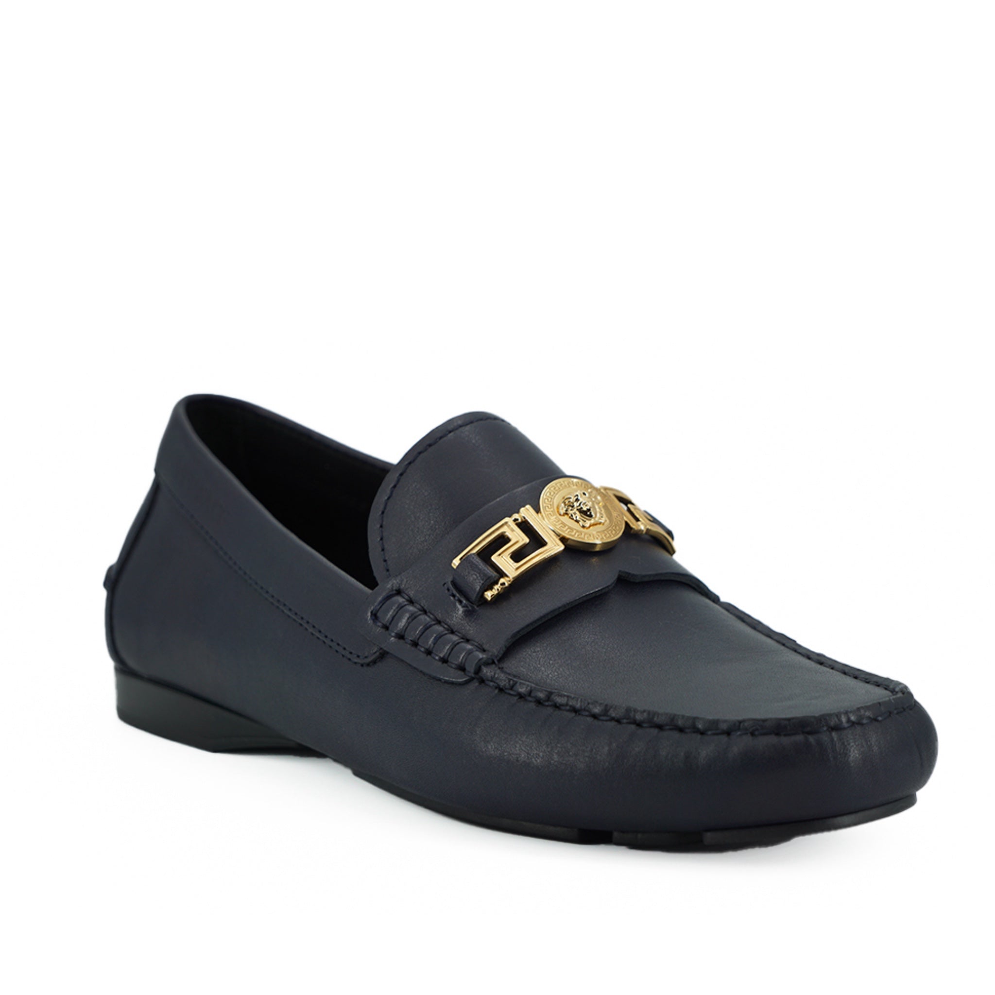 Versace Navy Blue Calf Leather Loafers