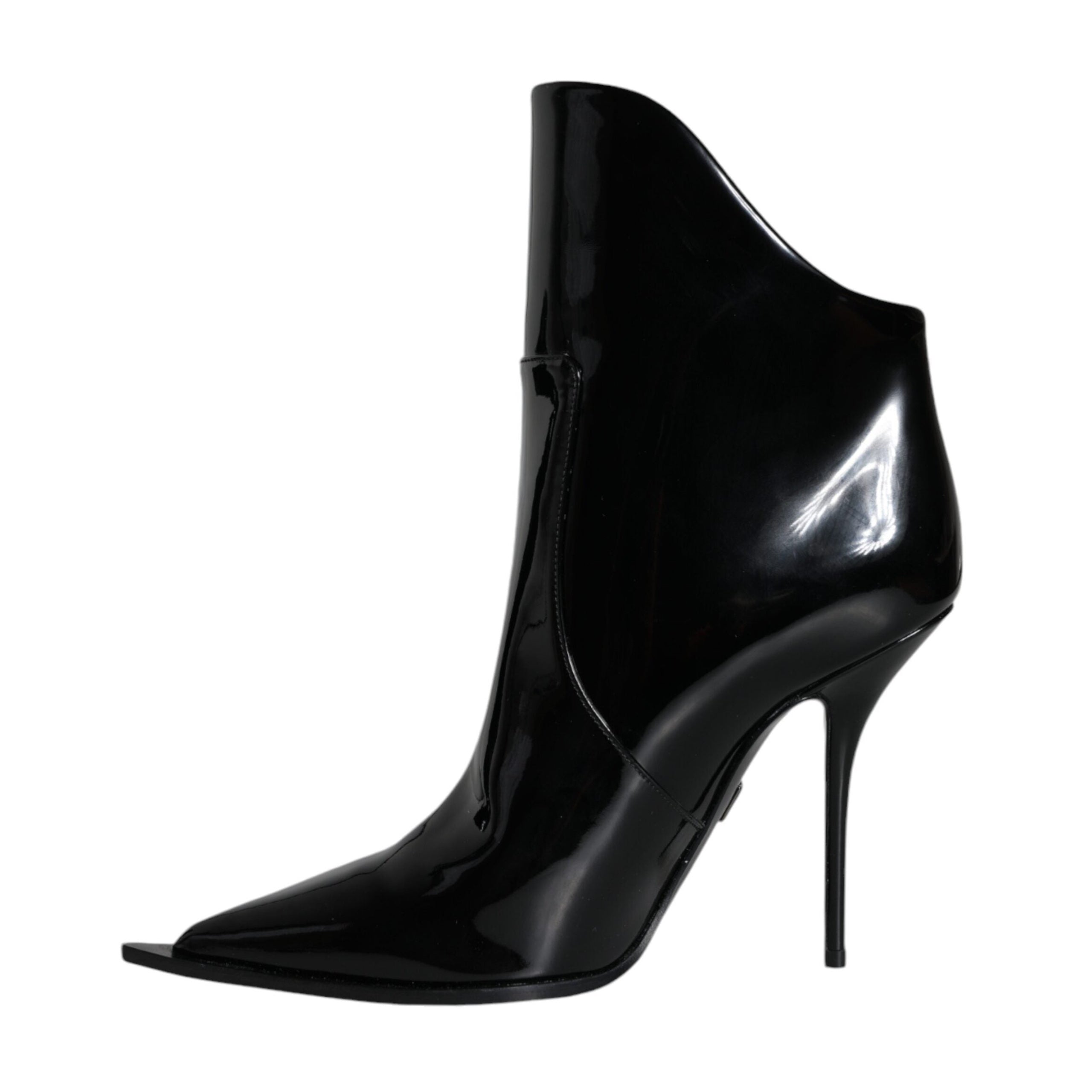 Dolce & Gabbana Black Patent Leather Pointed Ankle Boots Shoes