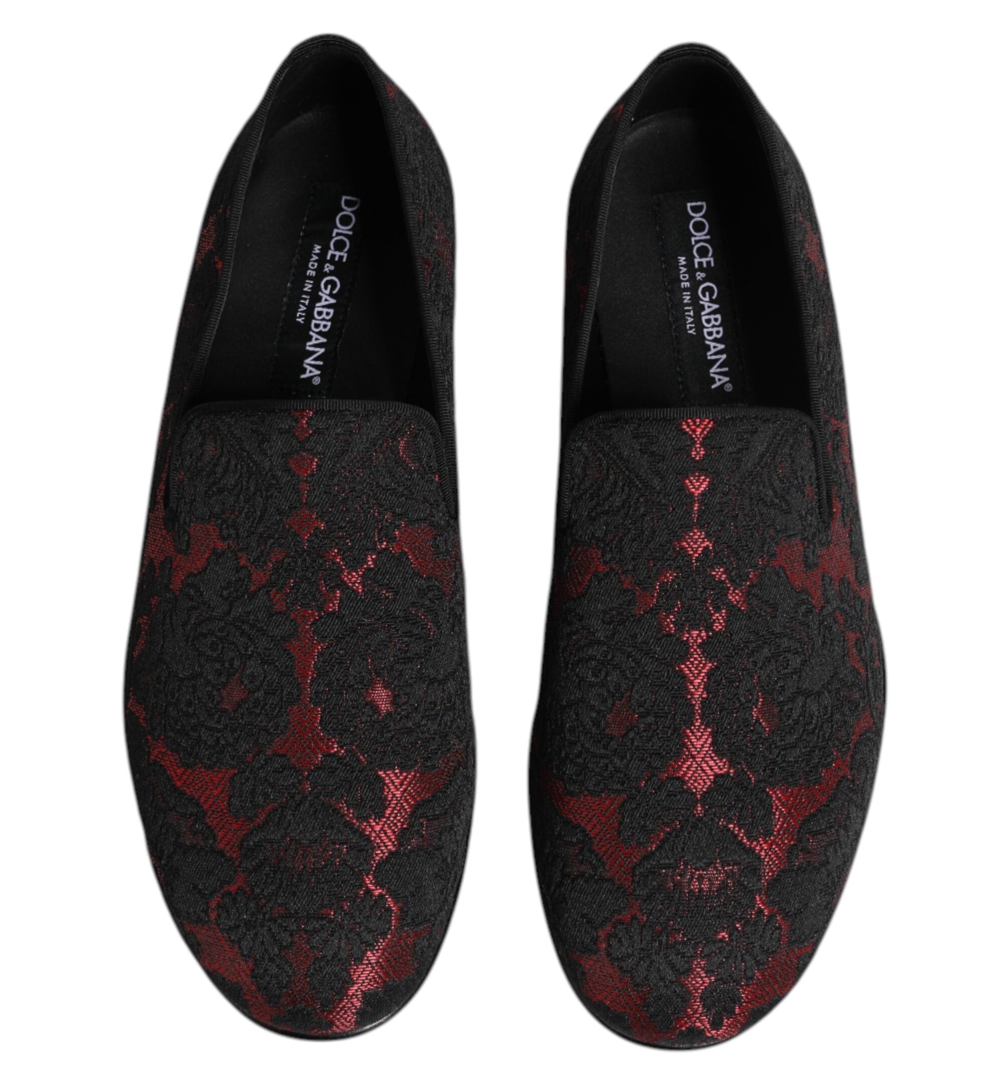 Dolce & Gabbana Red Black Jacquard Loafers