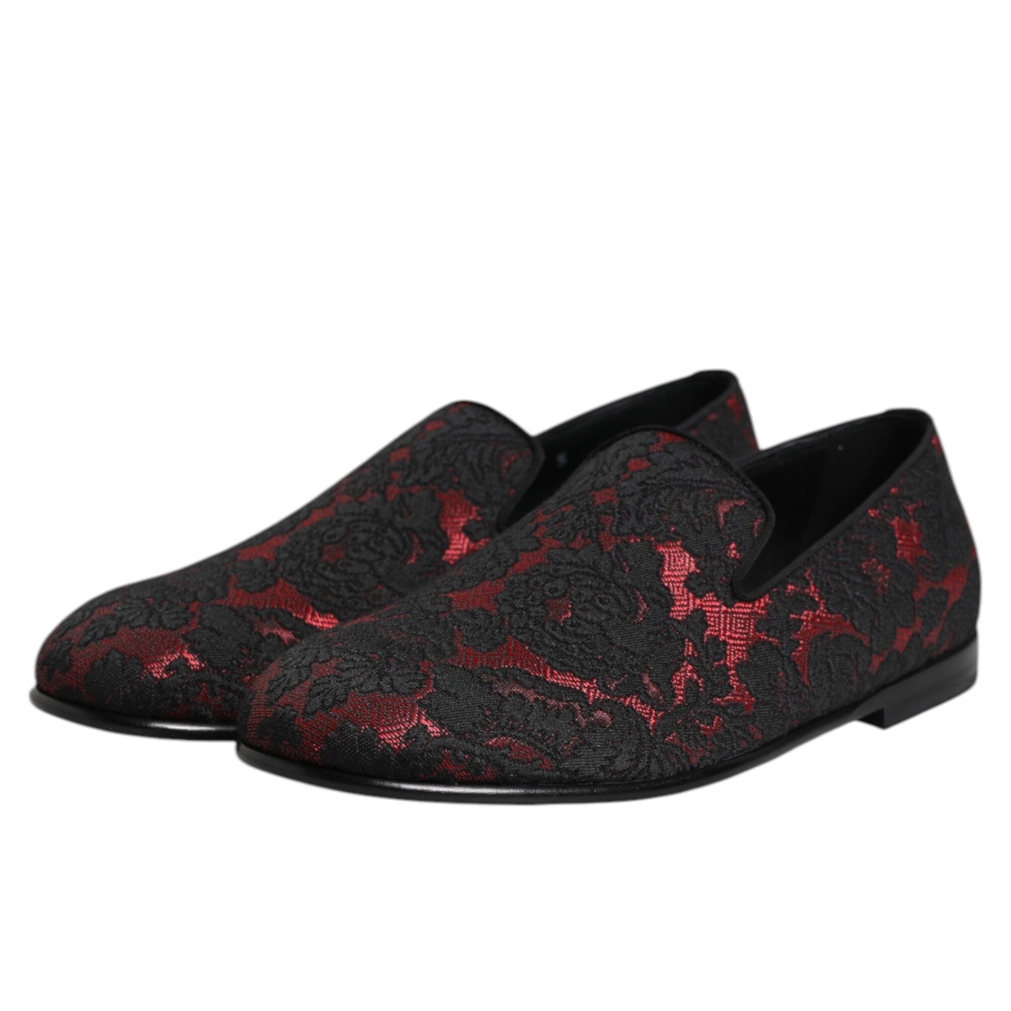 Dolce & Gabbana Red Black Jacquard Loafers