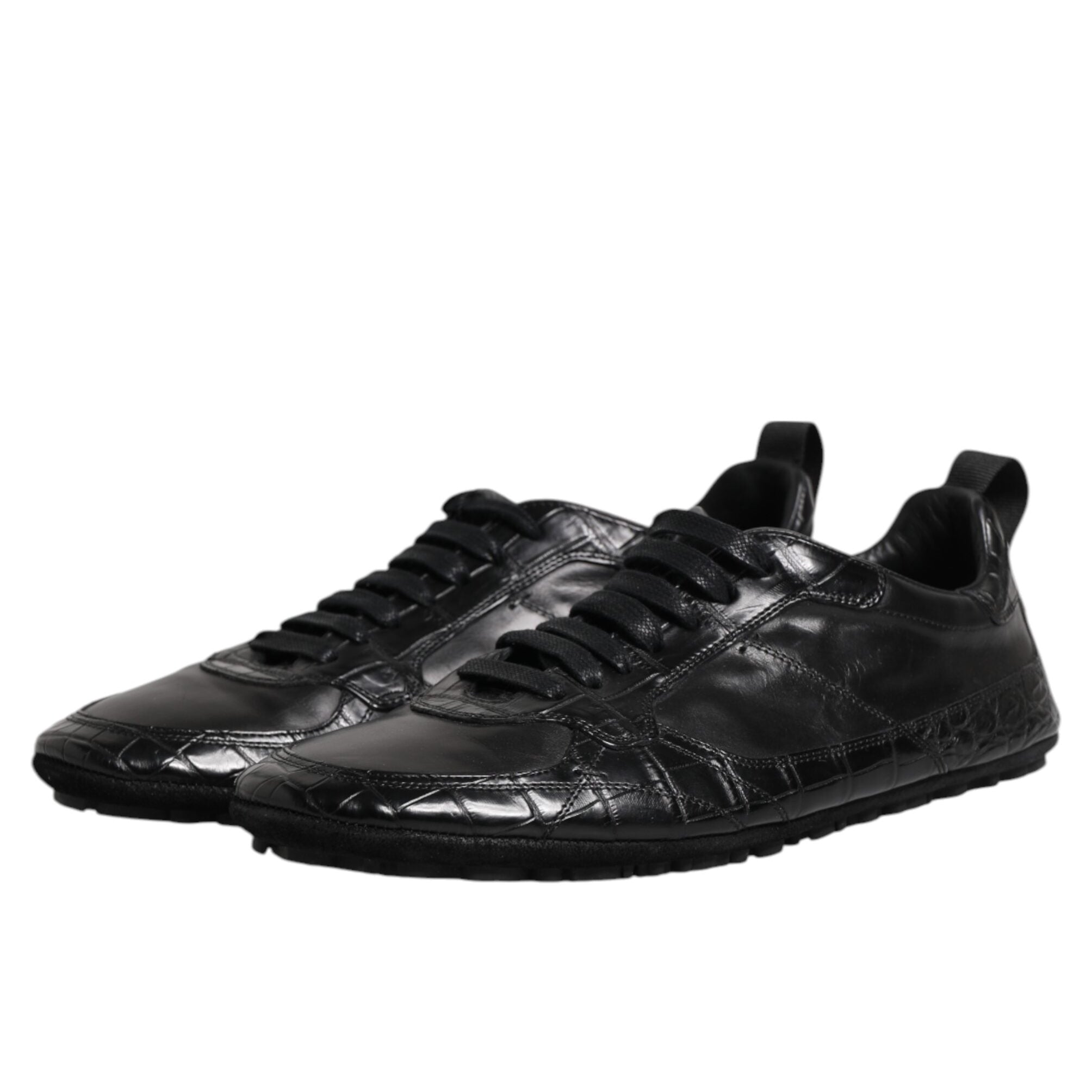 Black leather shoes on a white background