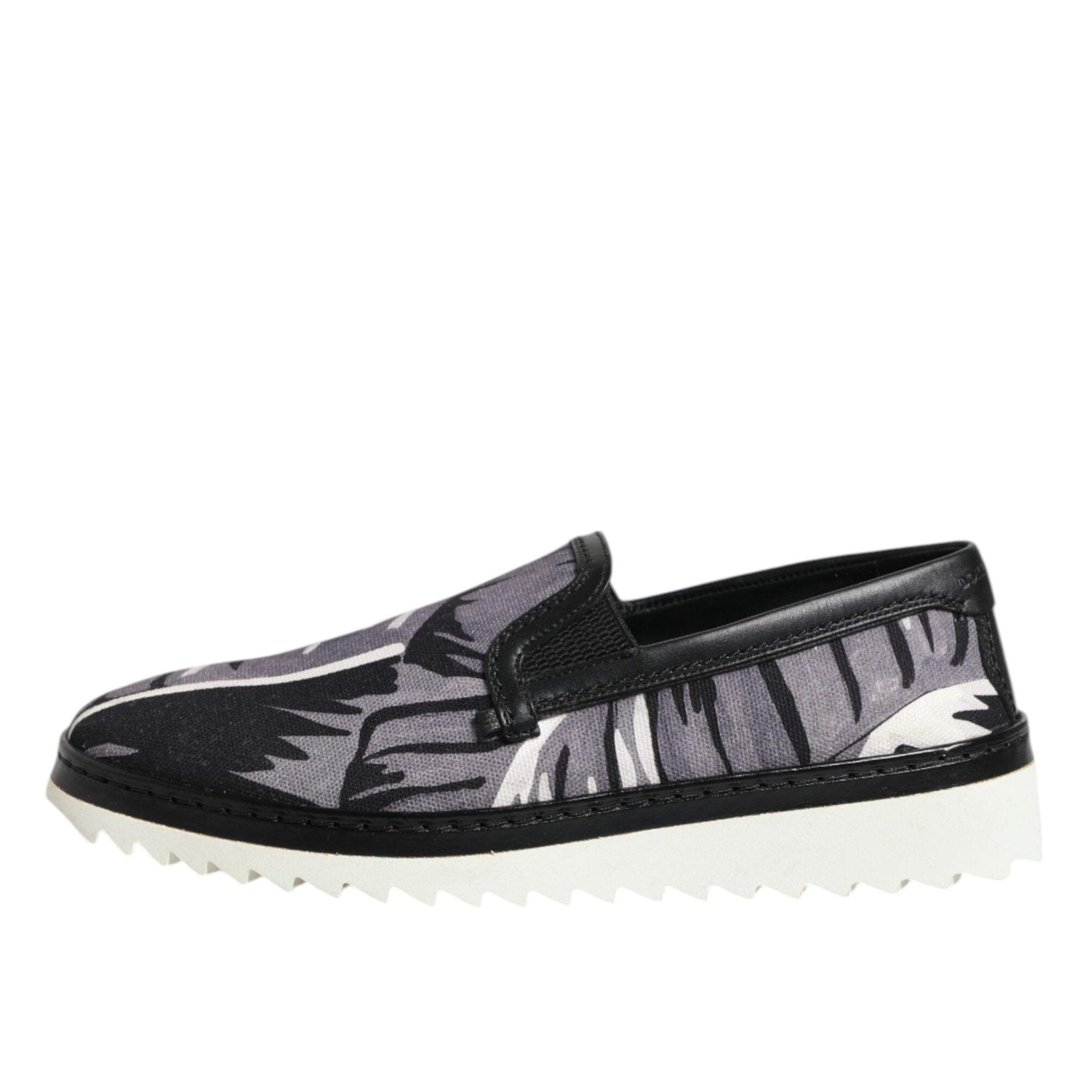 Black and white slip-on shoe on a white background