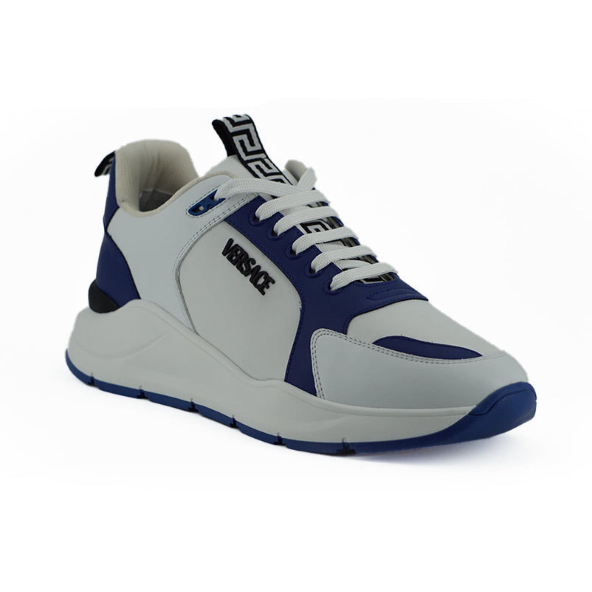 Versace Elegant Blue and White Leather Sneakers
