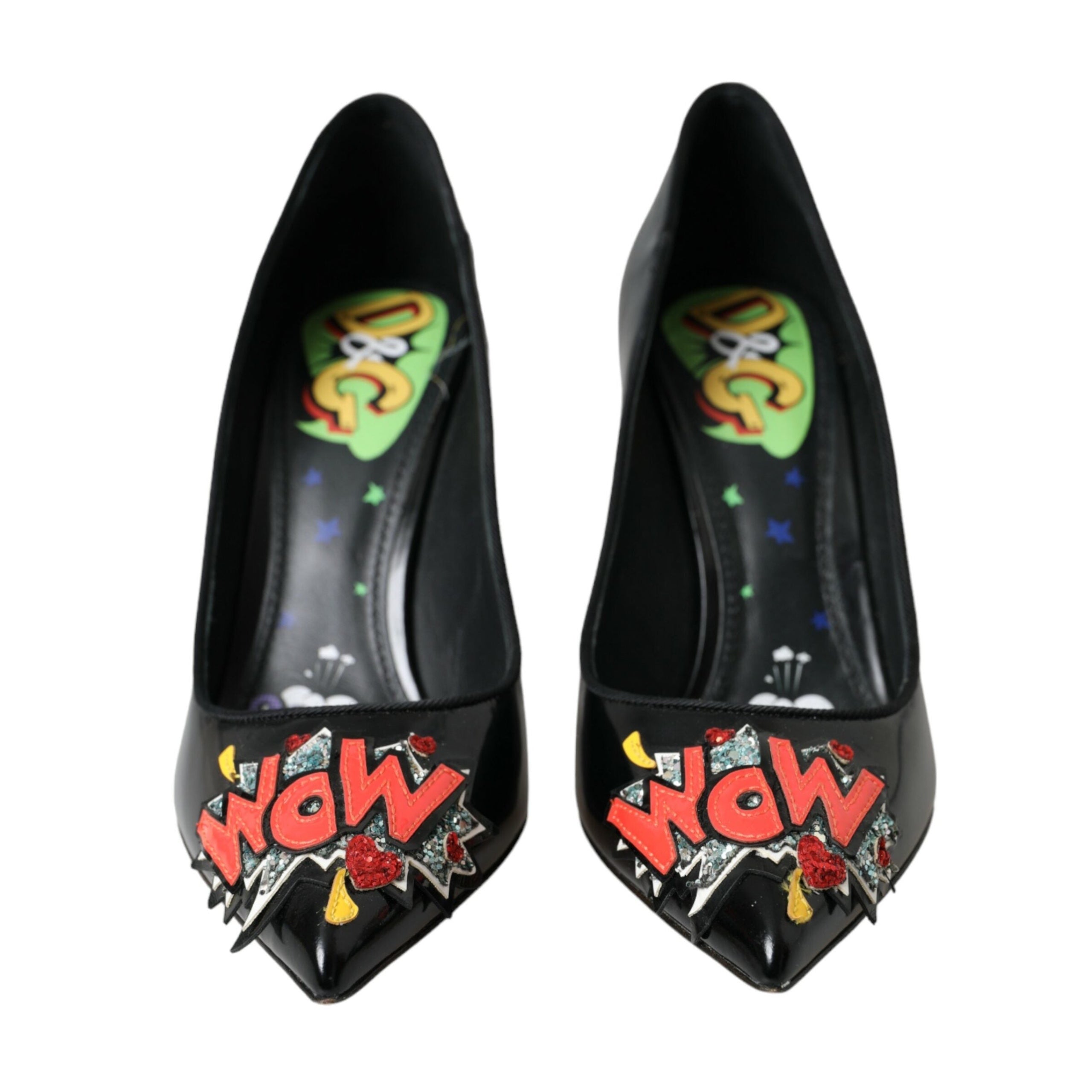 Dolce & Gabbana Black Leather WOW Patch Heels